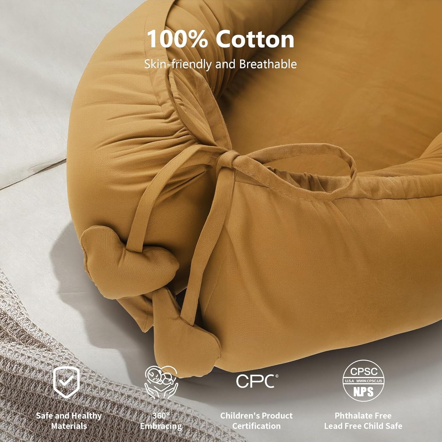Sienna Baby Lounger - Soft, Breathable Cotton Infant Nest for Newborns 0-24 Months | Portable Travel Essential