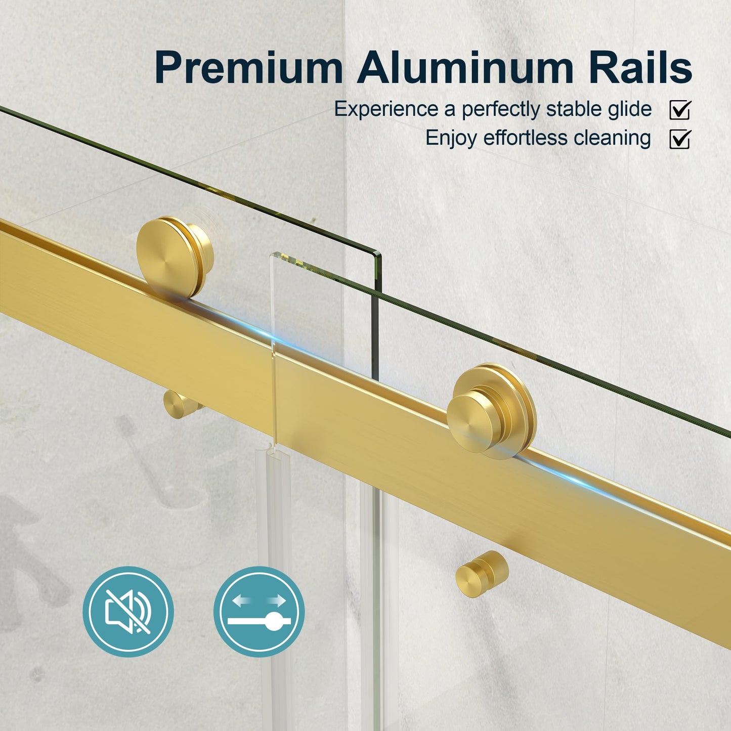 KPUY Frameless Shower Door, 43-48" W x 76" H Double Sliding Glass Shower Door, 1/4" (6mm) Thick Tempered Clear Glass with Explosion-Proof Film Nano Coating, Brushed Gold