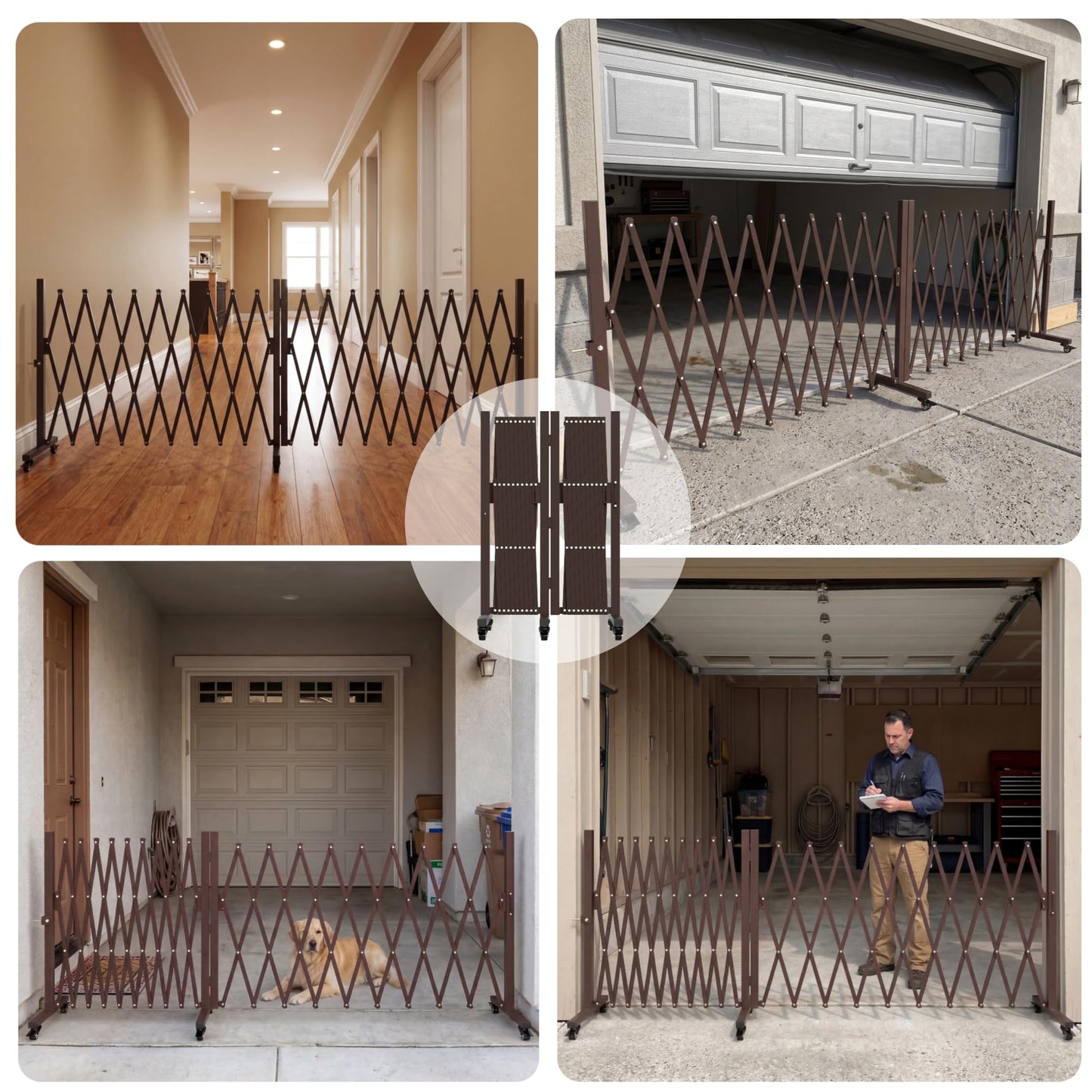 TSAYAWA 213” Wide Expandable Retractable Driveway Gate for Outdoor, Metal Fence Barrier with Lockable Foot Casters, 0-180° Rotatable Two-Segment Yard Garden Gate for Dog Security (213W×39.76H, Grey)