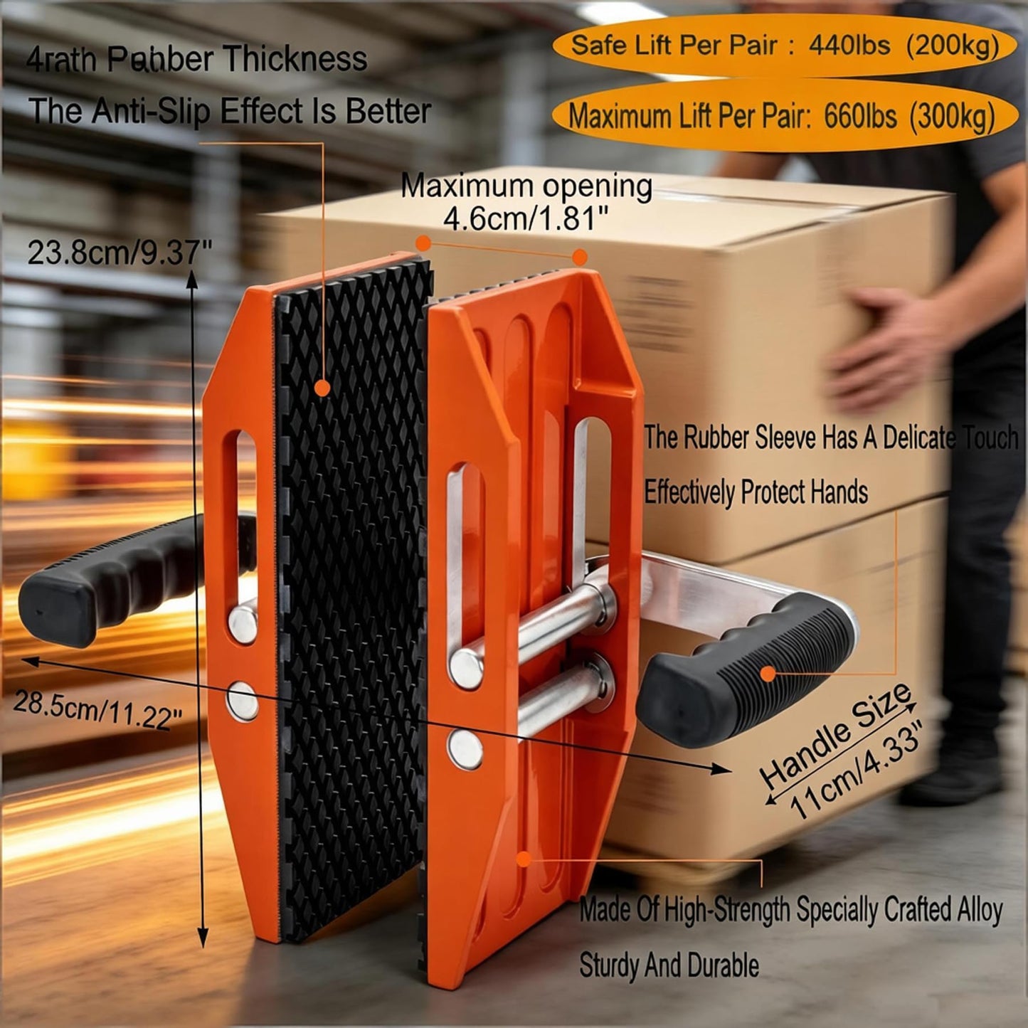 Double Handed Stone Carrying Clamps Granite Carrying Clamps Glass Carrying Clamp 660lbs Transporting Heavy Duty Carry Clamp 2 Pack (Orange)