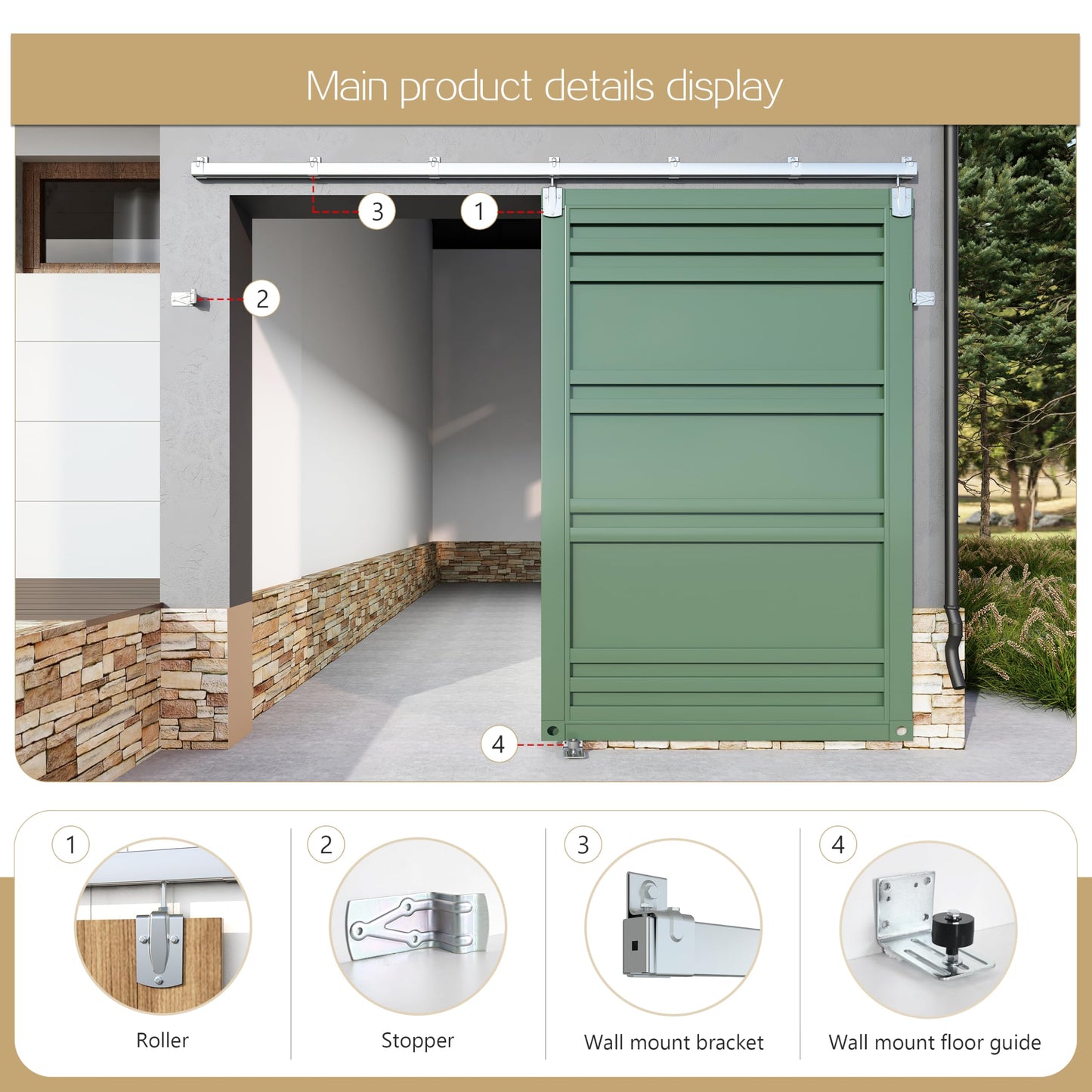 HARDJULAN 12FT Heavy-Duty Galvanized Steel Exterior Sliding Barn Door Hardware Kit, 450 lbs Capacity,Kit for Outdoor,Fit for MAX 1 Door Width 72in