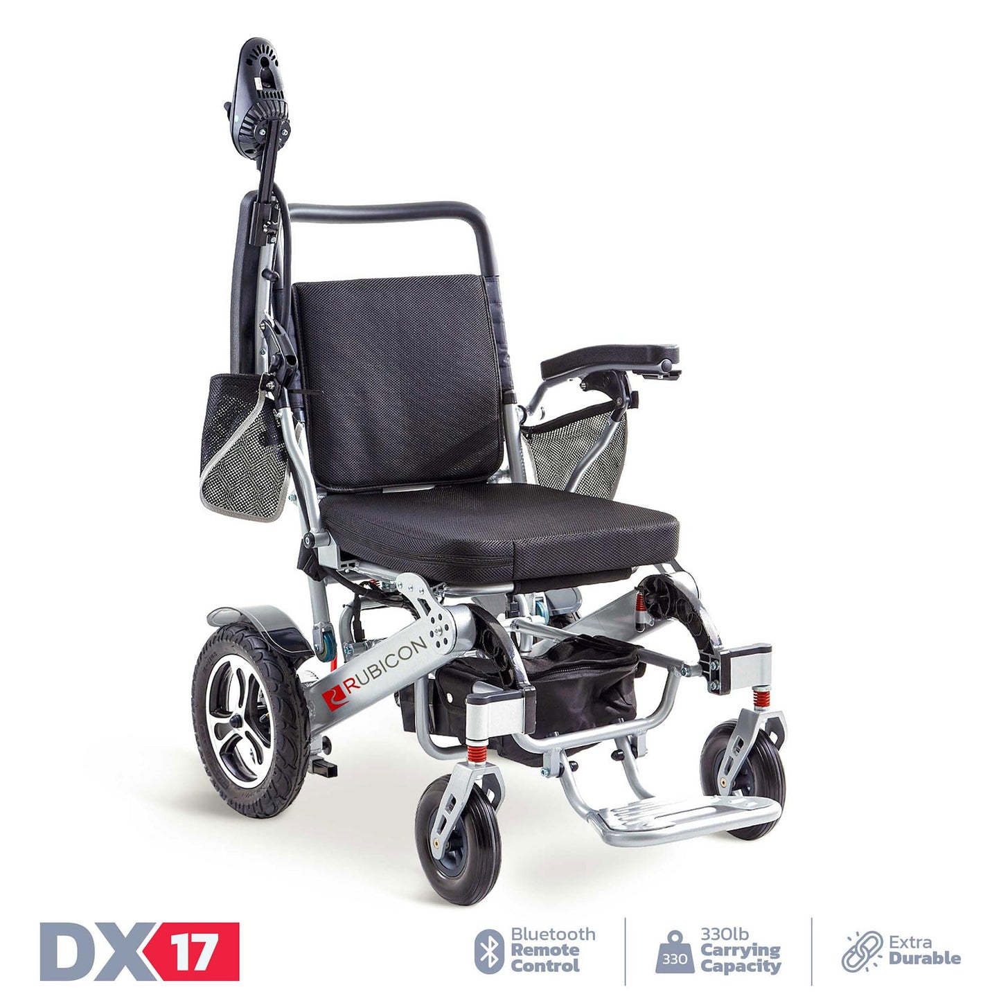 Rubicon DX17 Automatic Foldable Electric Wheelchairs for Adults - Deluxe One Click Fold and Unfold - Super Horse Power (600W Motor Power) - Longest Range (up to 25miles with 2x12AH Dual Battery)