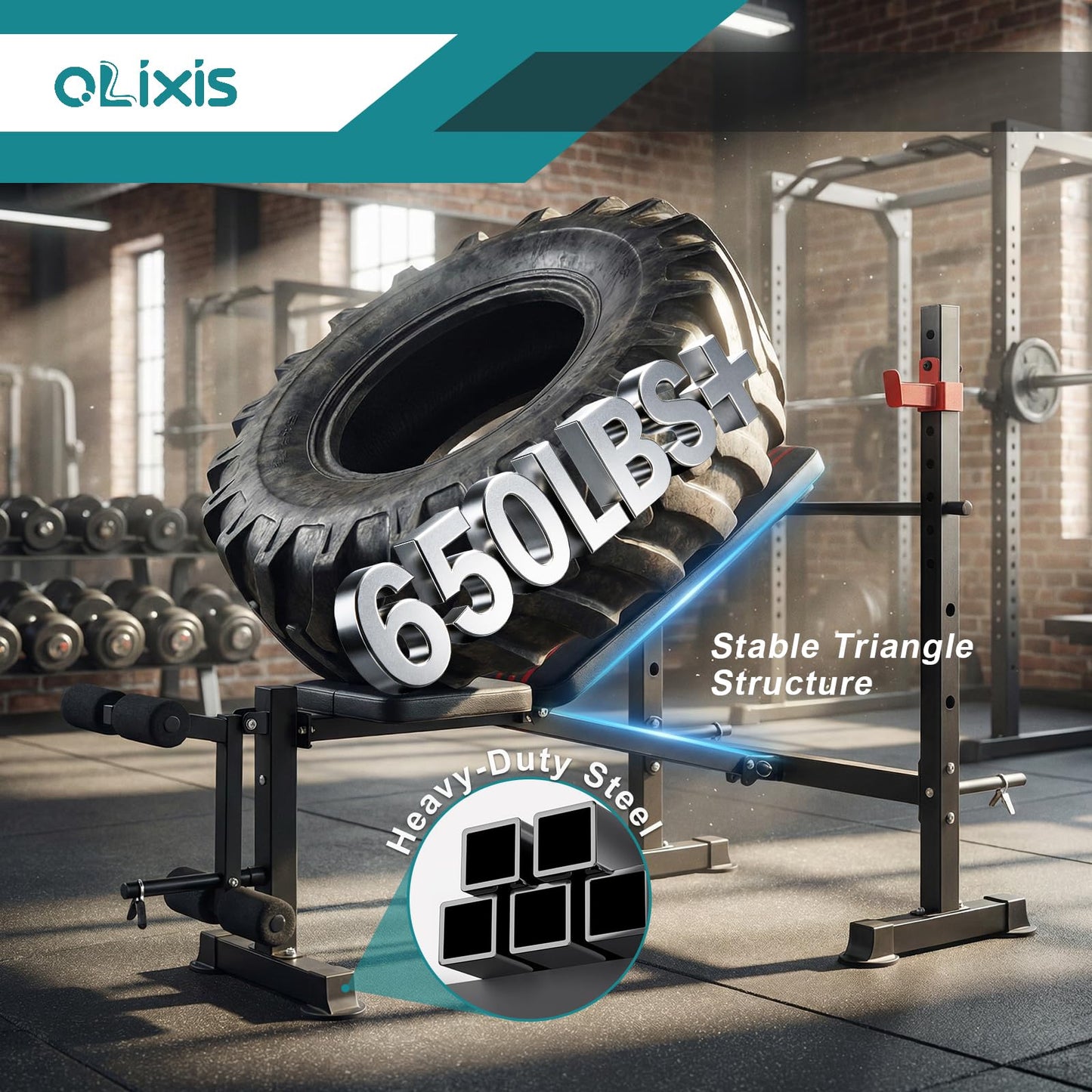 OLIXIS Adjustable Weight Bench Set with Rack, 650 LBS Capacity Heavy Duty Foldable Bench Press Set with Leg Extension Curl, Easy Assembly Strength Training Workout Set for Garage, Home, Gym-Red