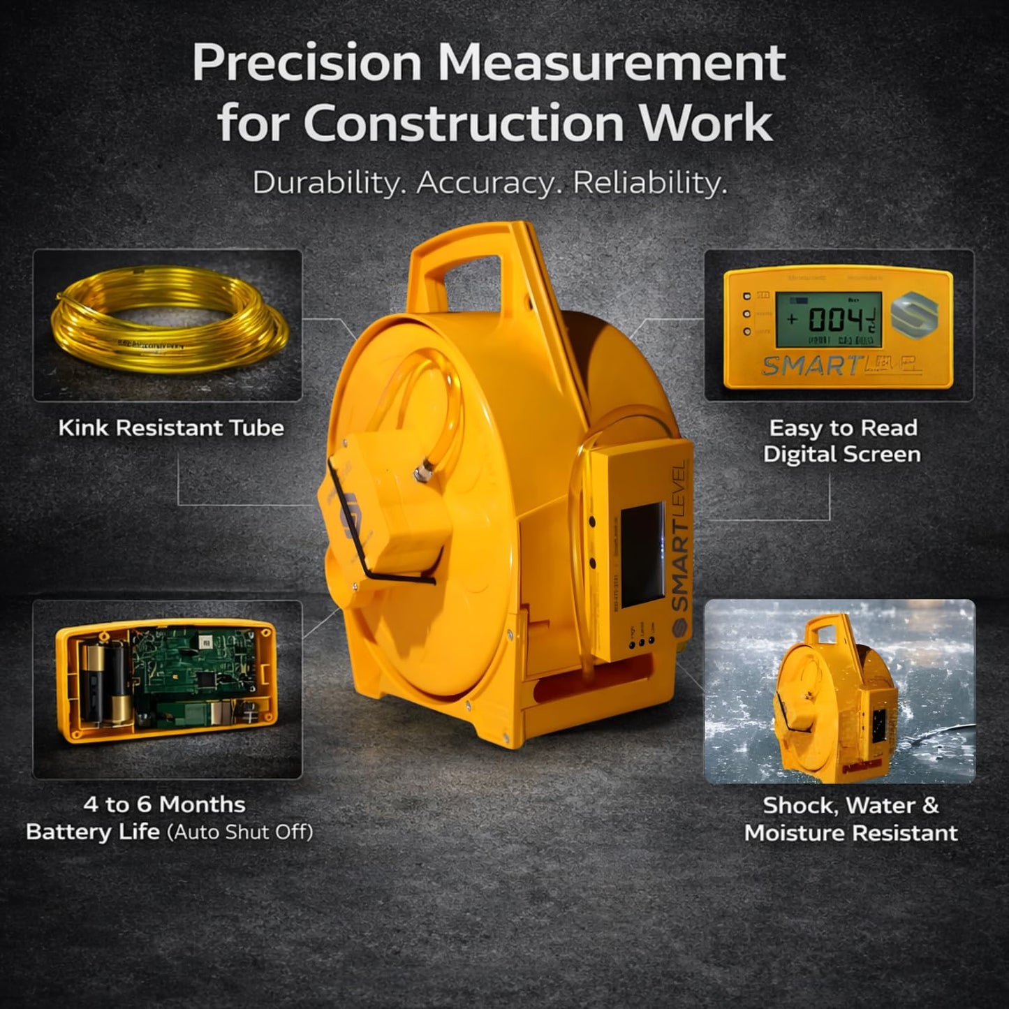 Smart Level Precision Construction Altimeter with Bluetooth App (iOS & Android), 1/16 inch Accuracy – Includes Carrying Case & Monopod – Data Export & Backlit Display