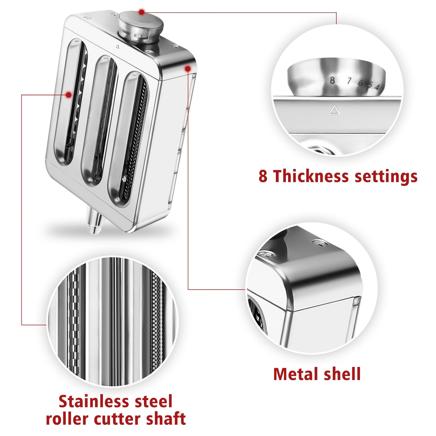 3-in-1 Metal Pasta Maker Attachment, Compatible with All KitchenAid Stand Mixers, Includes Pasta Roller, Fettuccine Cutter, and Spaghetti Cutter, Make Fresh Homemade Pasta with Ease