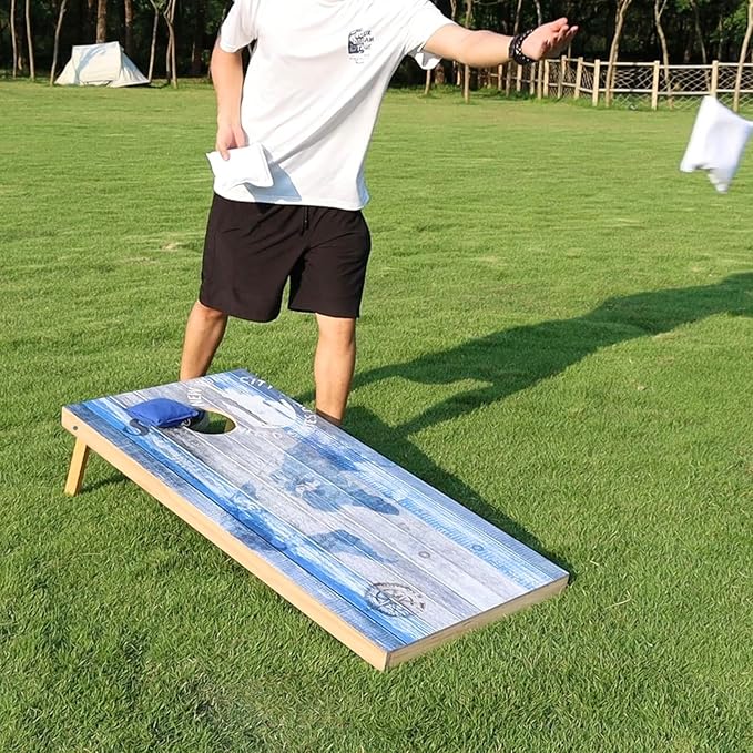 Cornhole Board Set, Regulation Size 4 x 2FT/3 x 2FT Solid Wood Corn Hole Game Set with 8 Bean Bags,2 Cornhole Boards and 1 Carry Bag for Outdoor Beach Toss Games Competitions