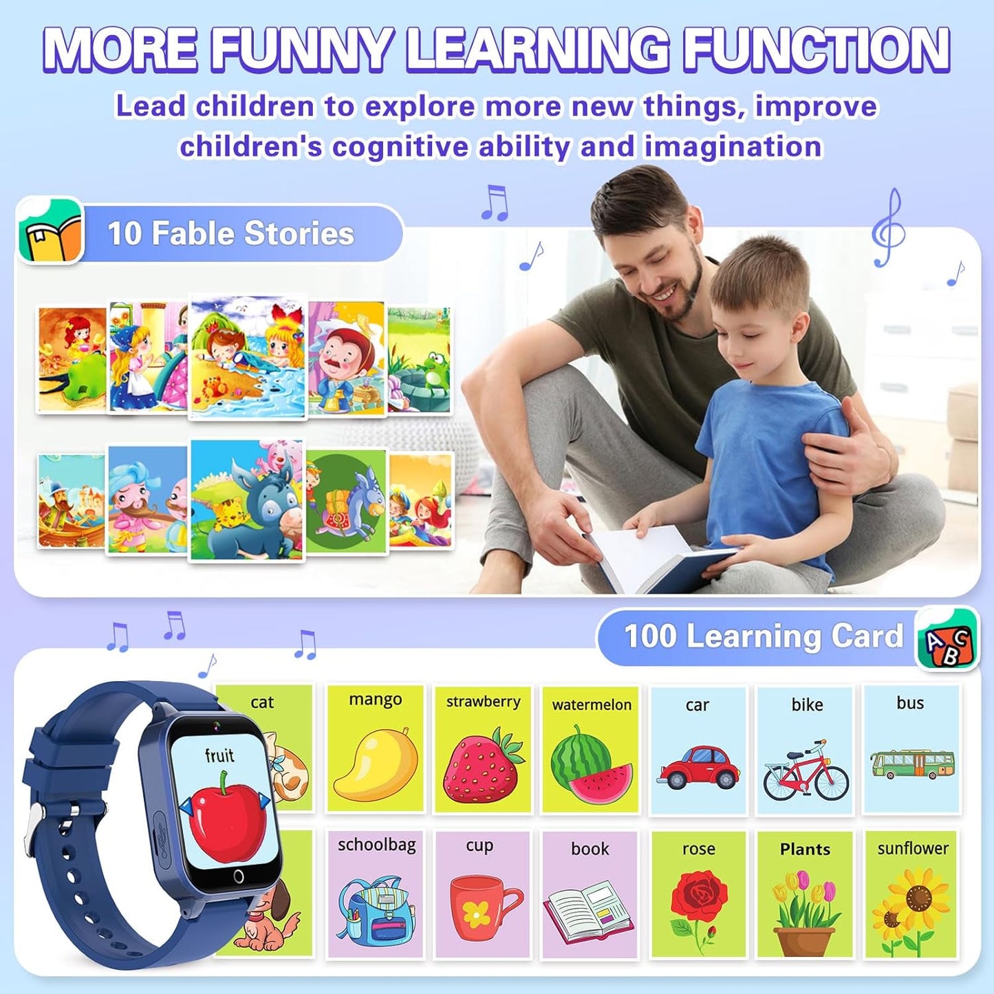 Vakzovy 39 MP3 5-12 Smart Watch for Kids with Puzzle Games HD Camera Player Audiobook Video Pedometer Habit Tracking