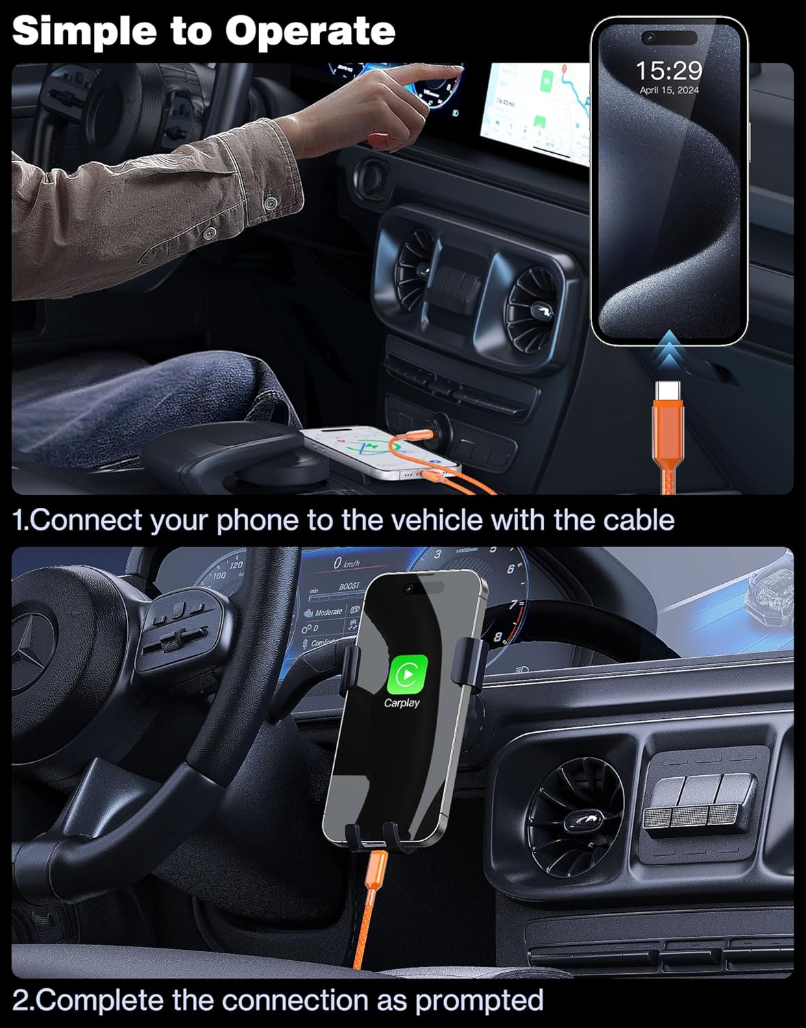 3ft 17/17e/Air/16/16e/15 USB C to USB C Braided Cable w/SIM Eject Tool, Car Play Charger Cord for Apple iPhone Pro Max