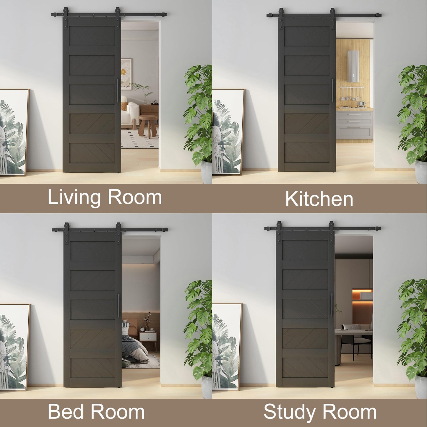 JUBEST 30" x 80" Barn Doors, Slding Barn Door Kit Wave Shape Door Panel with Hardware Kit Include, MDF Board & PVC Covered, Easy Installation, Black