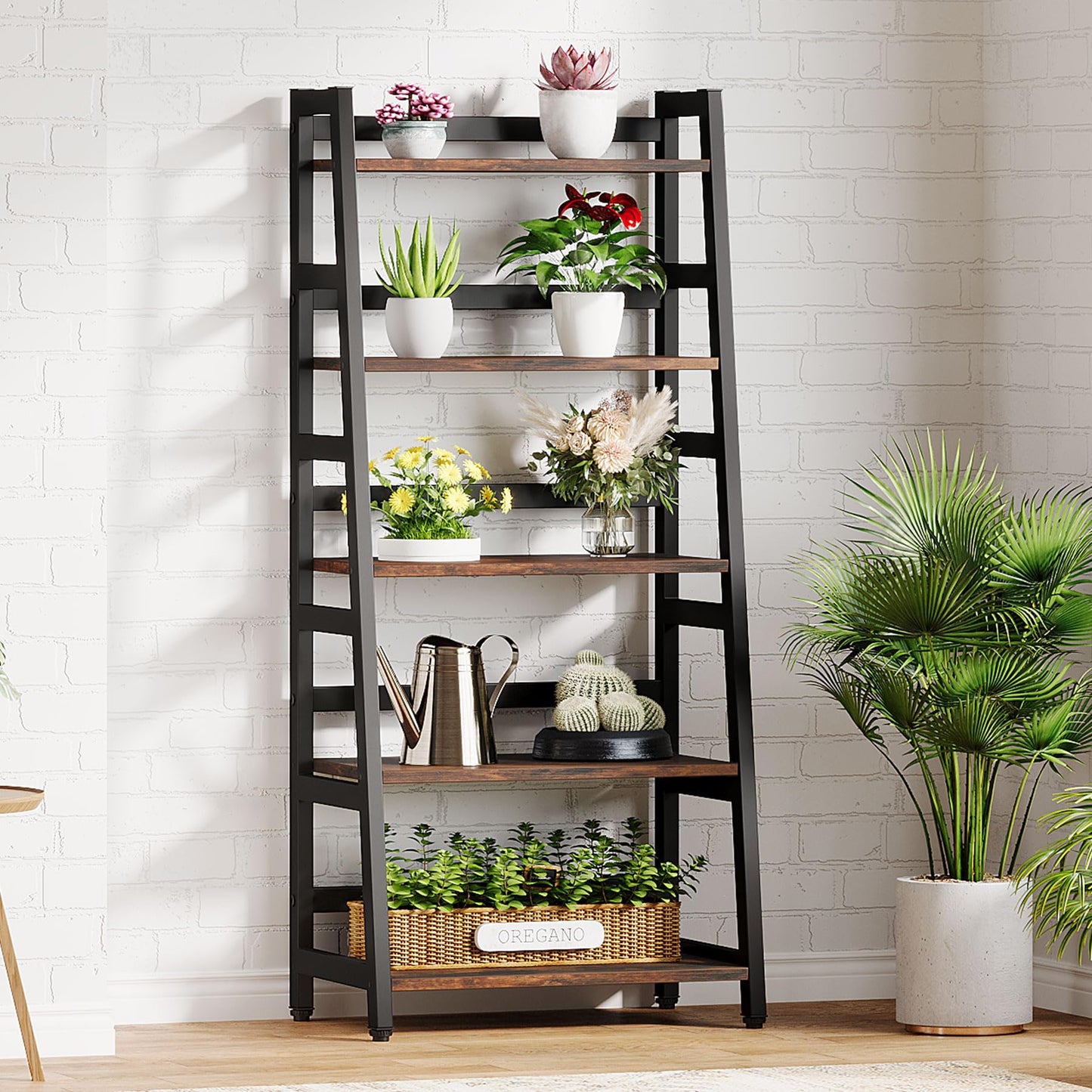 Tribesigns 5-Tier Bookshelf Industrial Bookcase, 5 Shelf Ladder Shelf Book Storage Shelf Organizer for Living Room, Home Office
