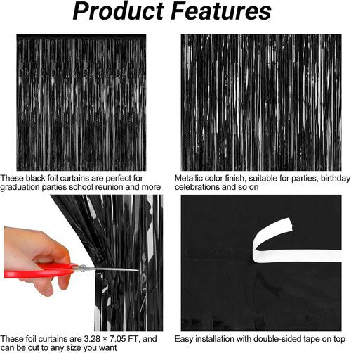2026 Graduation Party Decorations by [Brand Name] - Black Backdrop & Metallic Fringe Curtains | 3.28 FT x 7.05 FT