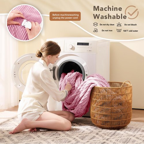 Homemate Heated Blanket Electric Throw - 50"x60" Heating Blanket Throw 1/2/4/6/8 Hours Auto-Off 10 Heat Levels Over-Heat Protection Soft Flannel Sherpa ETL Certification