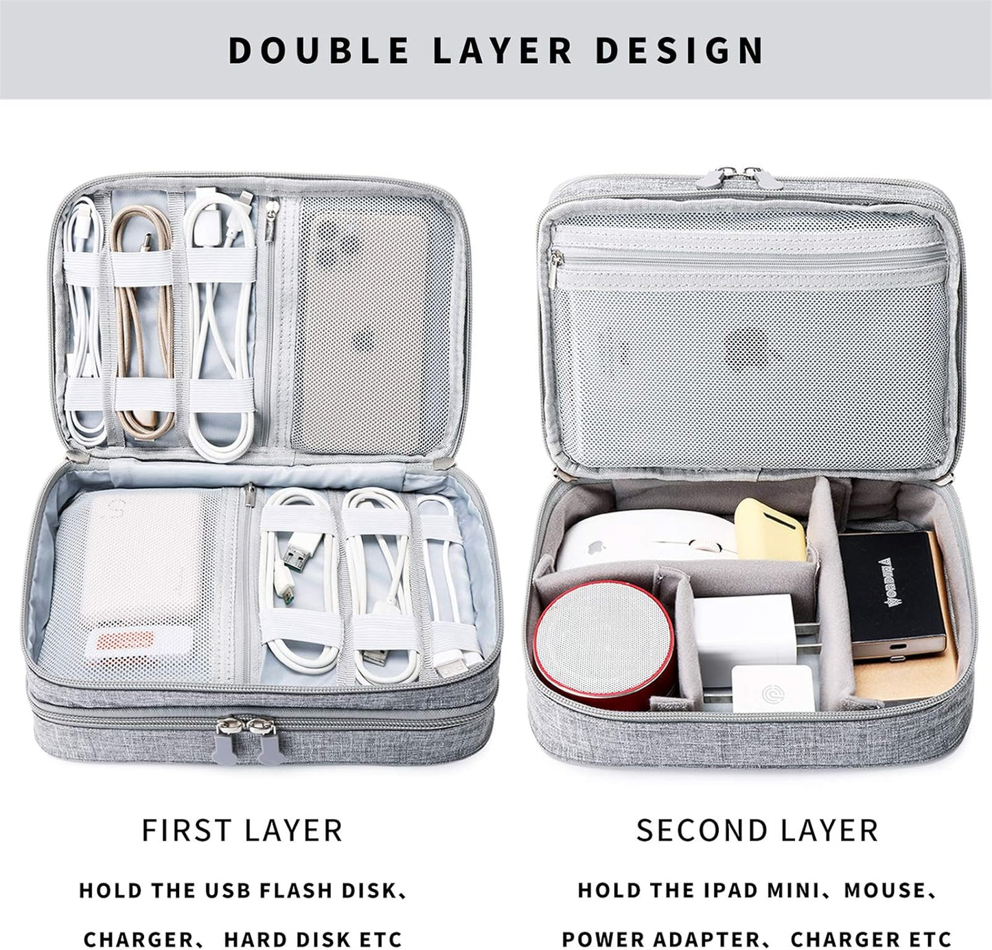 mygreen Electronics Organizer, Electronic Accessories Double Layer Travel Cable Organizer Cord Storage Bag for Cables