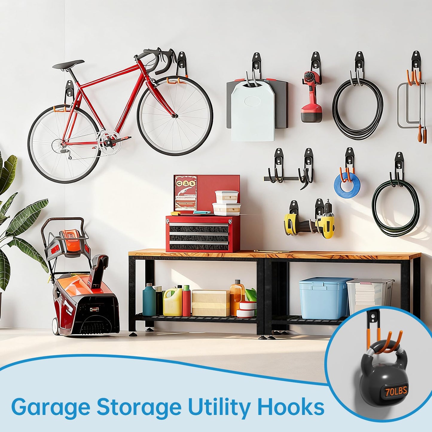 GeeWatom Garage Storage Utility Hooks，Garage Garden Tool Organizer，Steel Wall Mount Hooks, Large Garden U Hooks （2 Pack） (Type-2-Gray)
