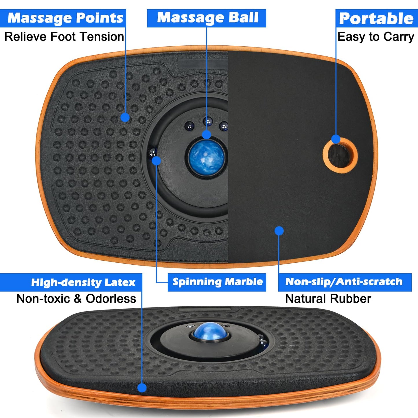 Ergohead Standing Desk Anti Fatigue Mat Balance Board with Marble, 360° Rotation Exercise Wooden Wobble Board Stability Rocker Perfect for Office, Workstation, Home, Gym, Kitchen