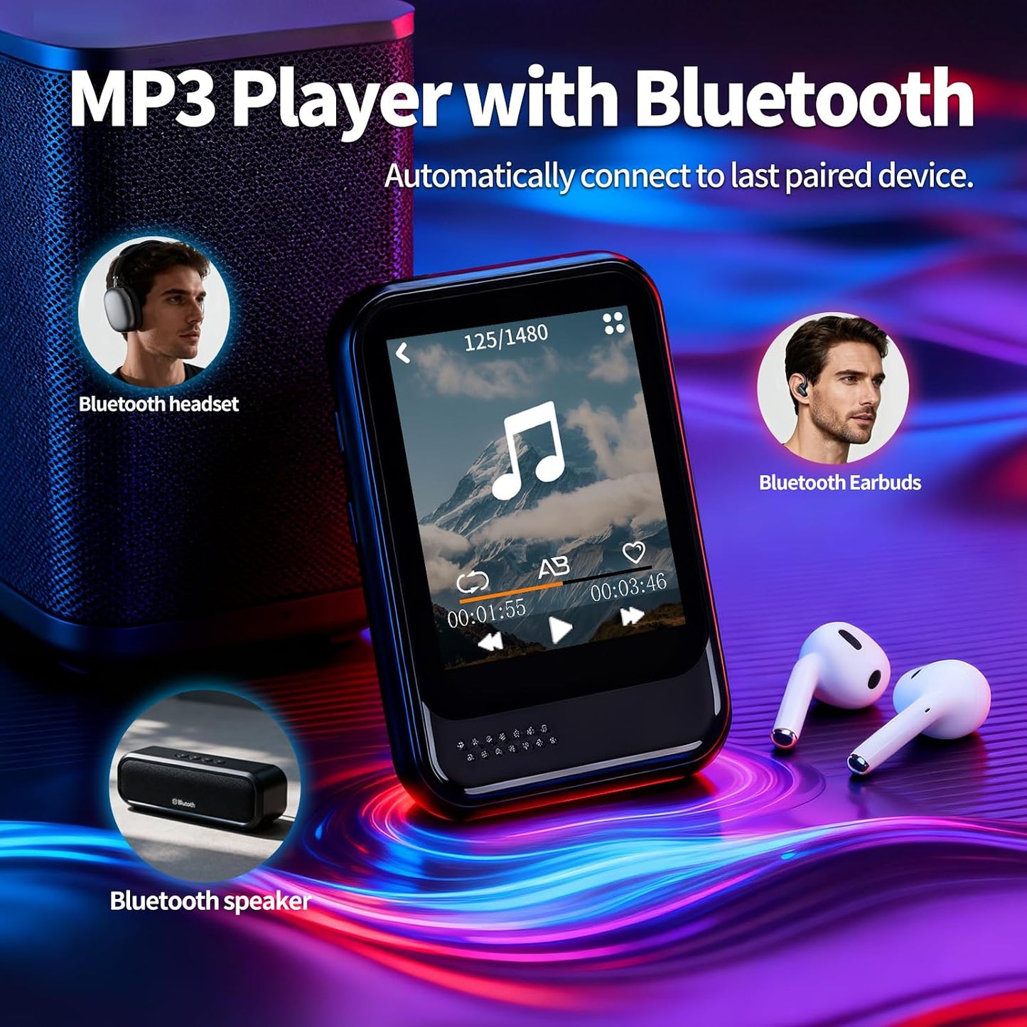 Resvocal MP3 MP3 512GB Player with Bluetooth,Mini Player with Speaker,Built-in Micro SD Card Slot,Portable Music Player