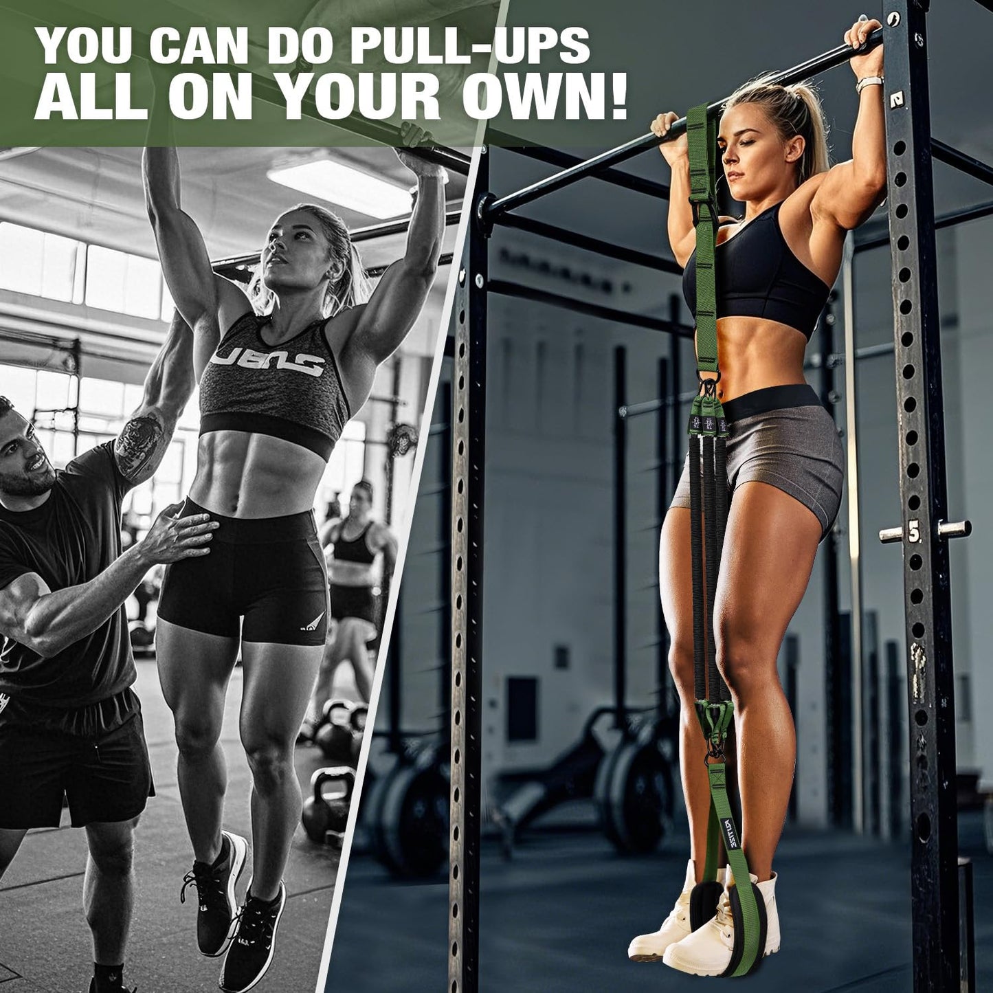 KUTIZE Pull Up Assistance Bands, 3 Adjustable Heavy Duty Pull Up Assist System with Comfortable Foot Strap, Professional Pull Up Bar Bands for Beginners & Muscle Training, Home Gym Workout Equipment