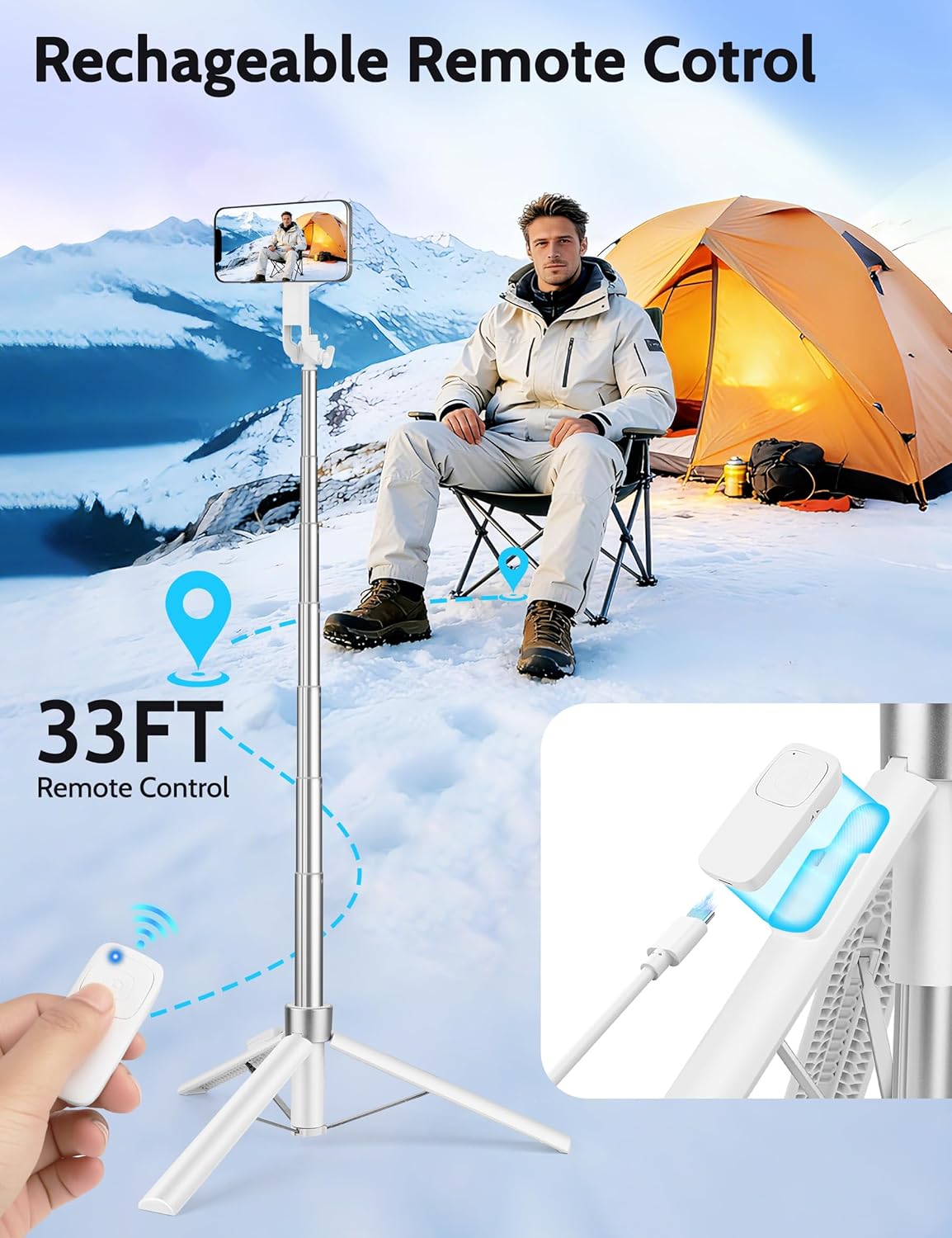 68" Magnetic Tripod for iPhone Magsafe, Phone Tripod & Selfie Stick with Rechargeable Remote for iPhone/Android/Camera