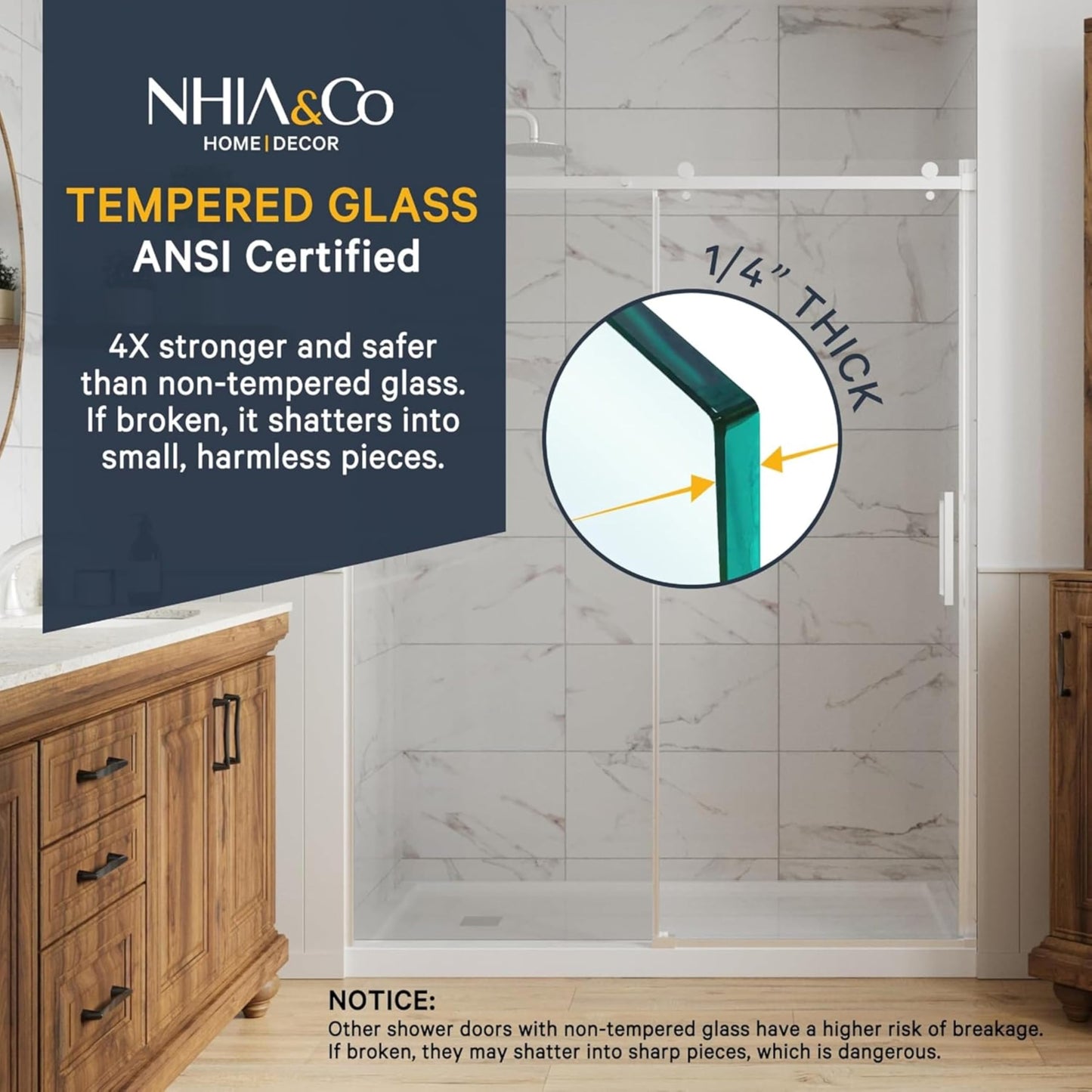 Semi-Frameless Sliding Shower Door – 56-60” x 75”, Tempered Glass Shower Door, Corrosion Resistant Hardware, Smooth Glide Rollers, Reversible Installation, Leak-Proof Magnetic Lock (Chrome Finish)
