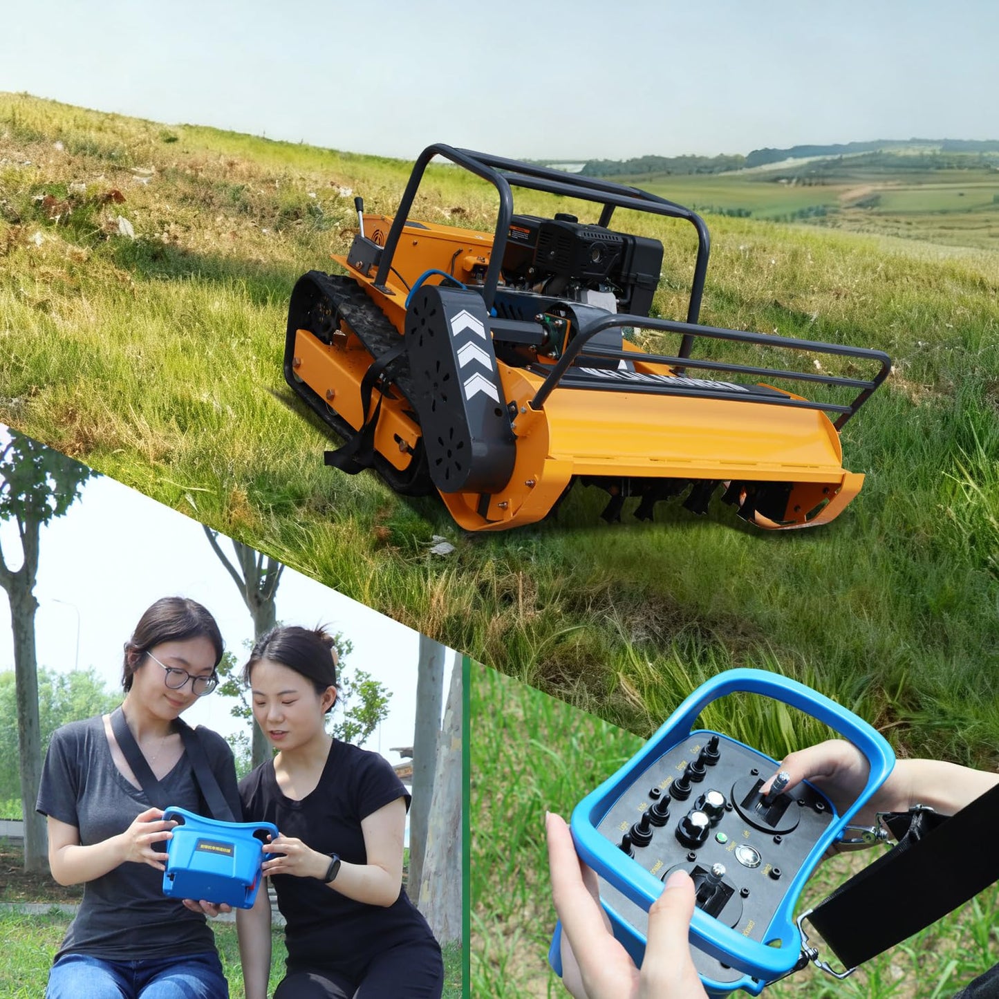 Remote Control Flail Mower with 459cc High-Power Engine | 39.4" Hybrid Commercial Crawler | Conquers 55° Slopes & Rugged Terrain | Gas-Electric Lawn Mower for Steep Hills & Tough Landscapes