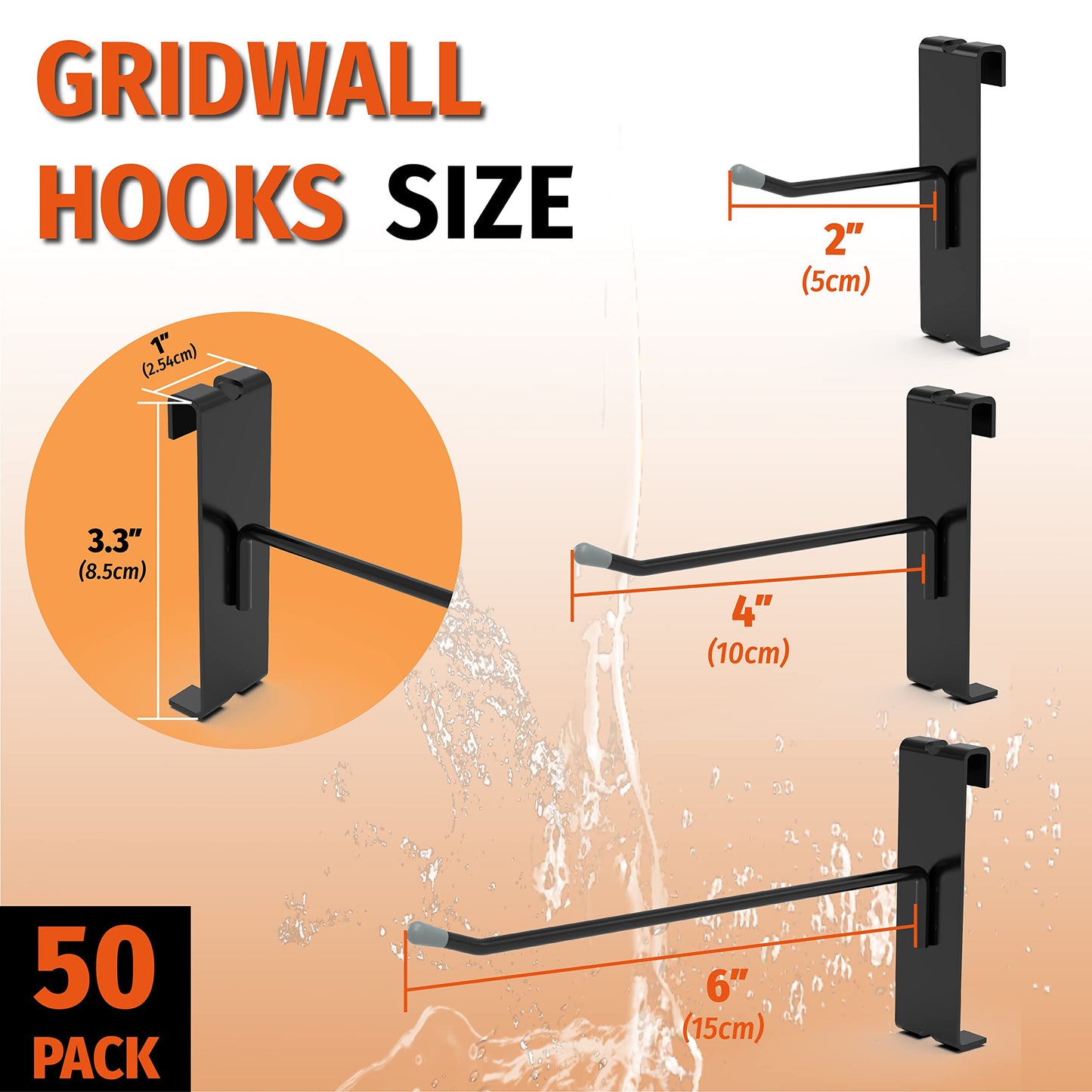 HUHOLE 50 Pack Gridwall Hooks 6 Inch – Black Metal Display Hangers for Wire Grid Panel – Heavy Duty Retail Store Fixtures, Garage Organizer, Craft Fair & Jewelry Rack (20lbs Capacity)