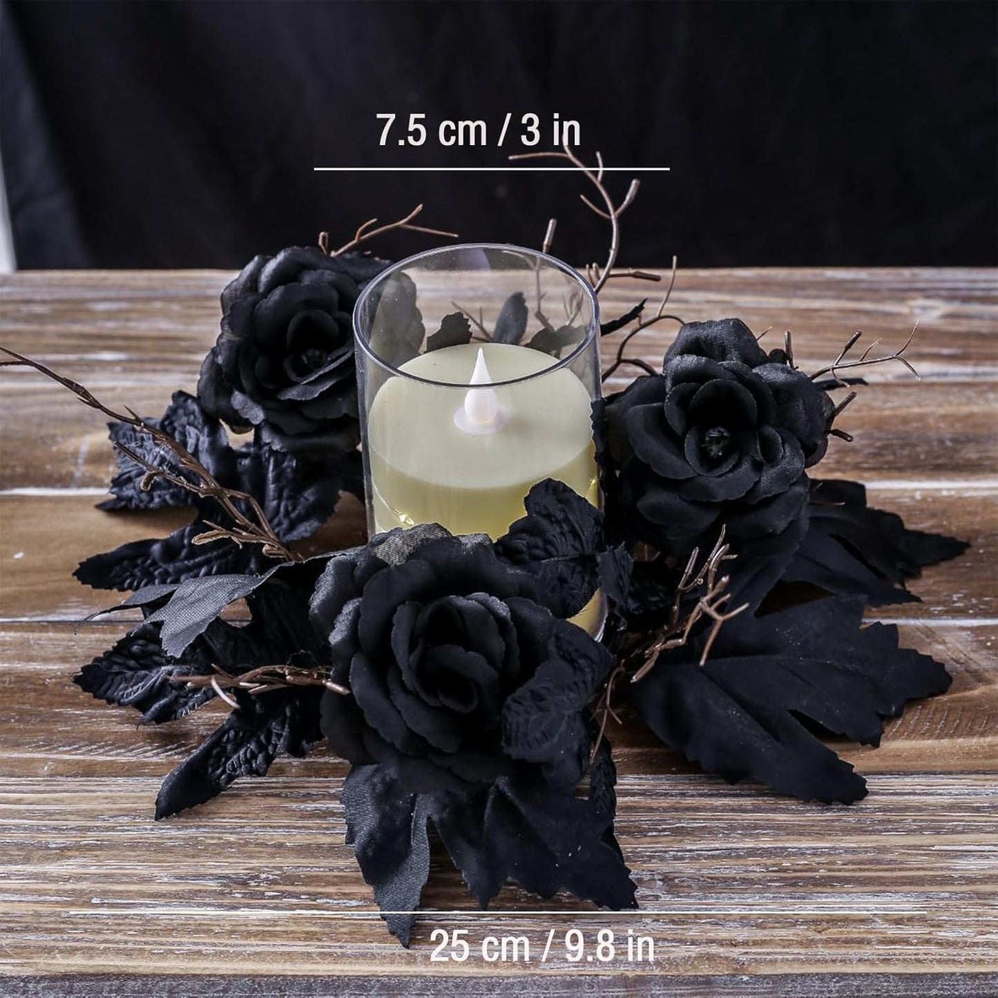 Skiennix Gothic Halloween Wreath - Black Candle Rings & Maple Rose Garland | Perfect for Home Decor