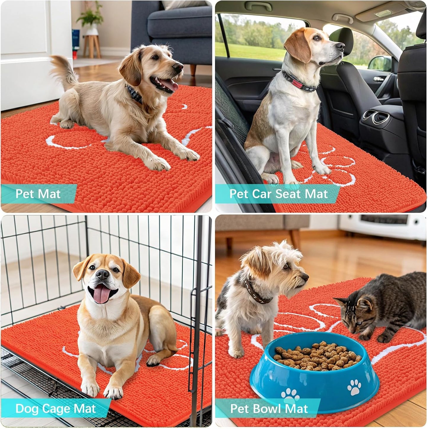 OLANLY Dog Door Mat - Absorbent Non-Slip Mud Mat for Paws | 30x20 Coral Chenille Design