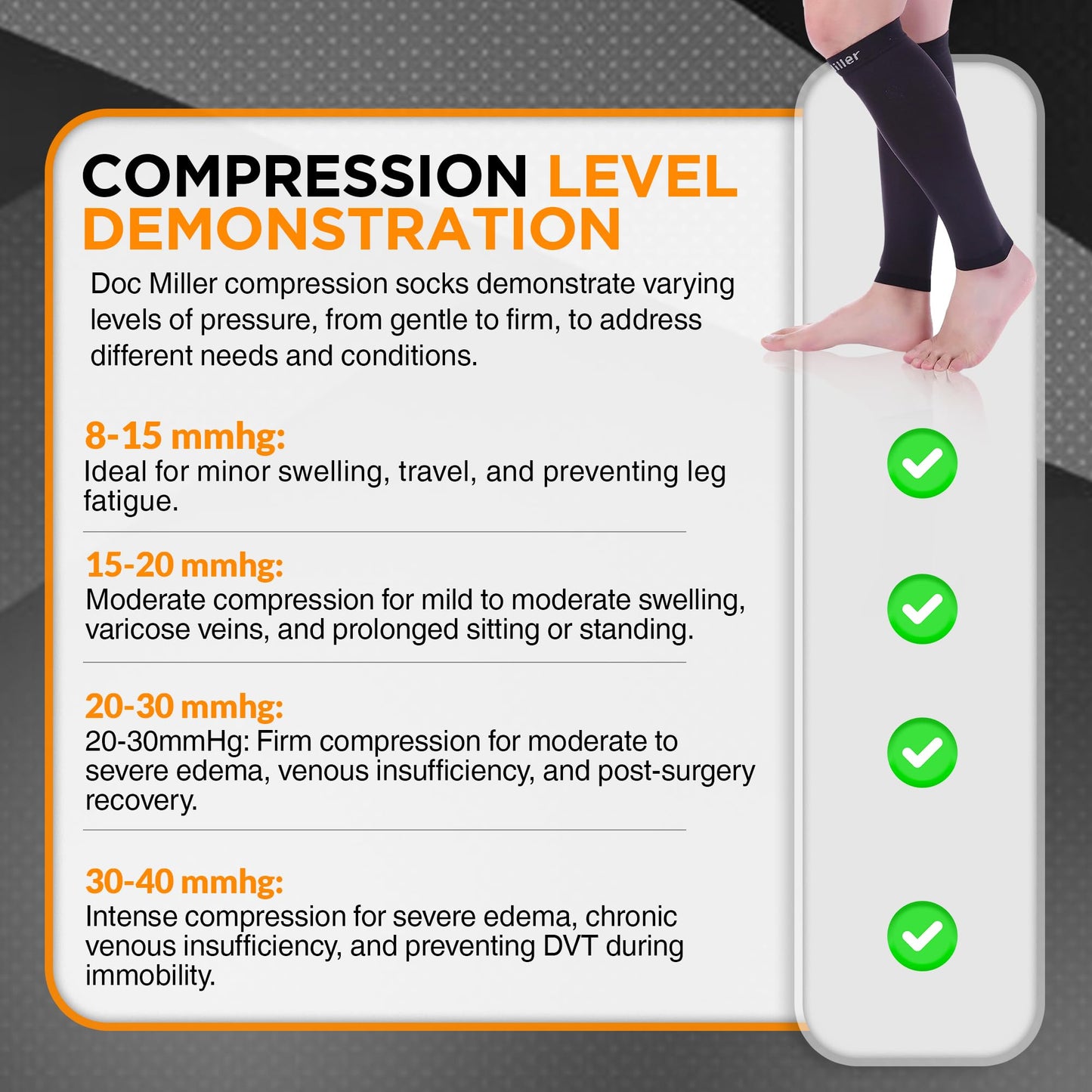 Doc Miller Premium Calf Compression Sleeve 1 Pair 20-30mmHg Graduated Support for Sports Running Circulation Recovery Shin Splints Varicose Veins (Black, Large)