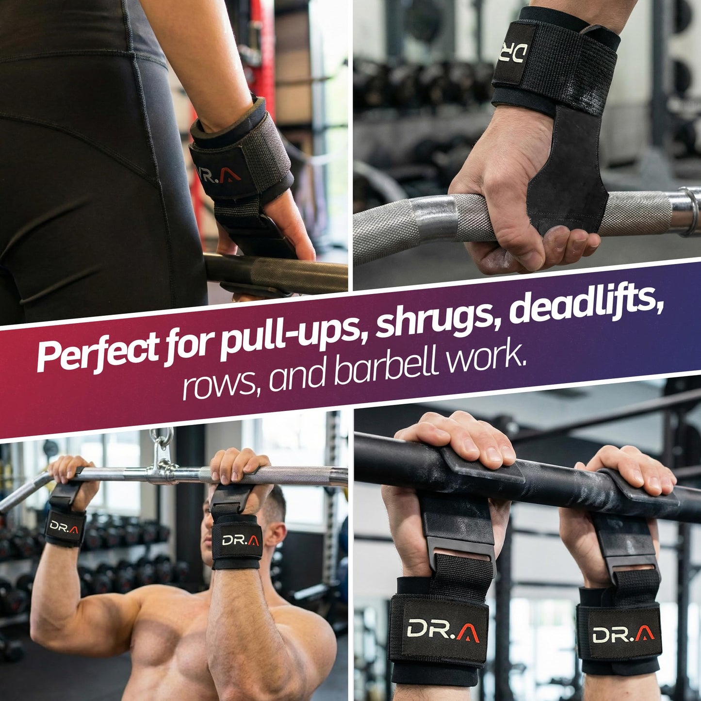 Doctor Developed 3-in-1 Lifting Straps, Hooks & Wrist Wraps - Switch Between Modes in Seconds - Heavy Duty Grips for Deadlifts, Pull-Ups, Shrugs, Rows, Bench Press & Squats (Pair, Black)