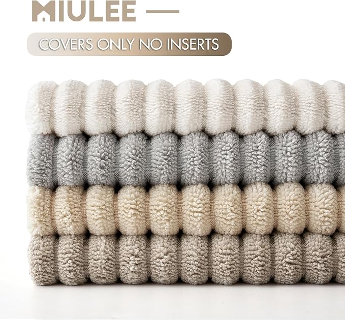 MIULEE Boho Farmhouse Throw Pillow Covers 18x18 Inch Set of 4 Neutral Tan Decorative Cushion Covers Soft Corduroy Nordic Spring Home Decor for Couch Bed Sofa Living Room