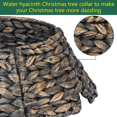 Mini 13.5 Inch Christmas Tree Collar, Woven Hyacinth Handmade 4-Piece Christmas Tree Collar with Prefabricated Opening, Suitable for Stairwells, Office Xmas Tree Base Decoration for Small Spaces
