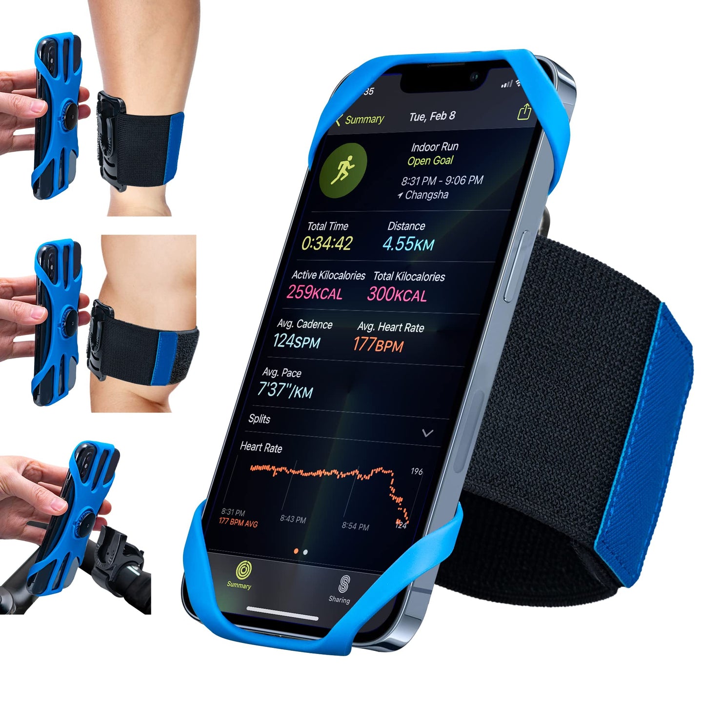 Cikyner Running Armband, 3 in 1 360° Rotatable & Detachable Sports/Bicycle Phone Holder for 4.5-7'' Smartphones, Ideal for Gym, Jogging, Hiking