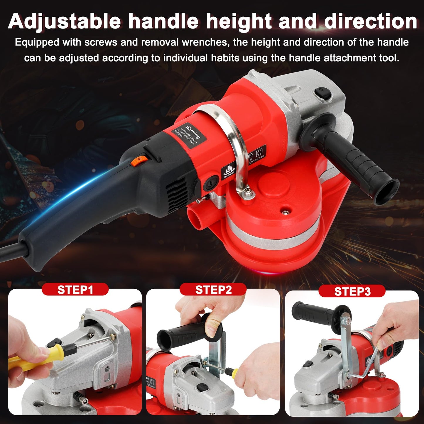Electric Diamond Polisher Machine with Telescopic Rod，3800W Concrete Grinder Machine with 6-Speed Control & Dust Collection Cover, Floor Grinder for Grinding Concrete Deck Marble Granite