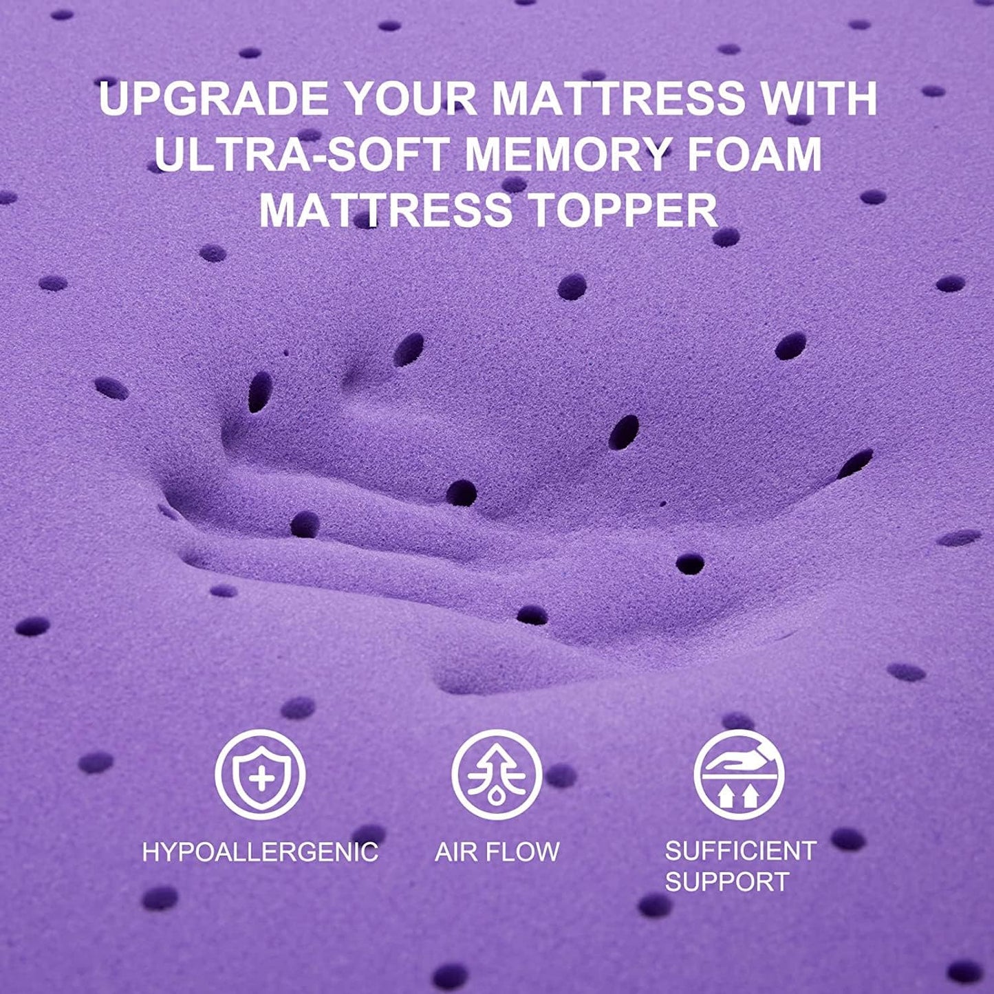 SINWEEK Gel Memory Foam Mattress Topper - Ventilated & Soft Pressure Relief | Queen Size, CertiPUR-US Certified