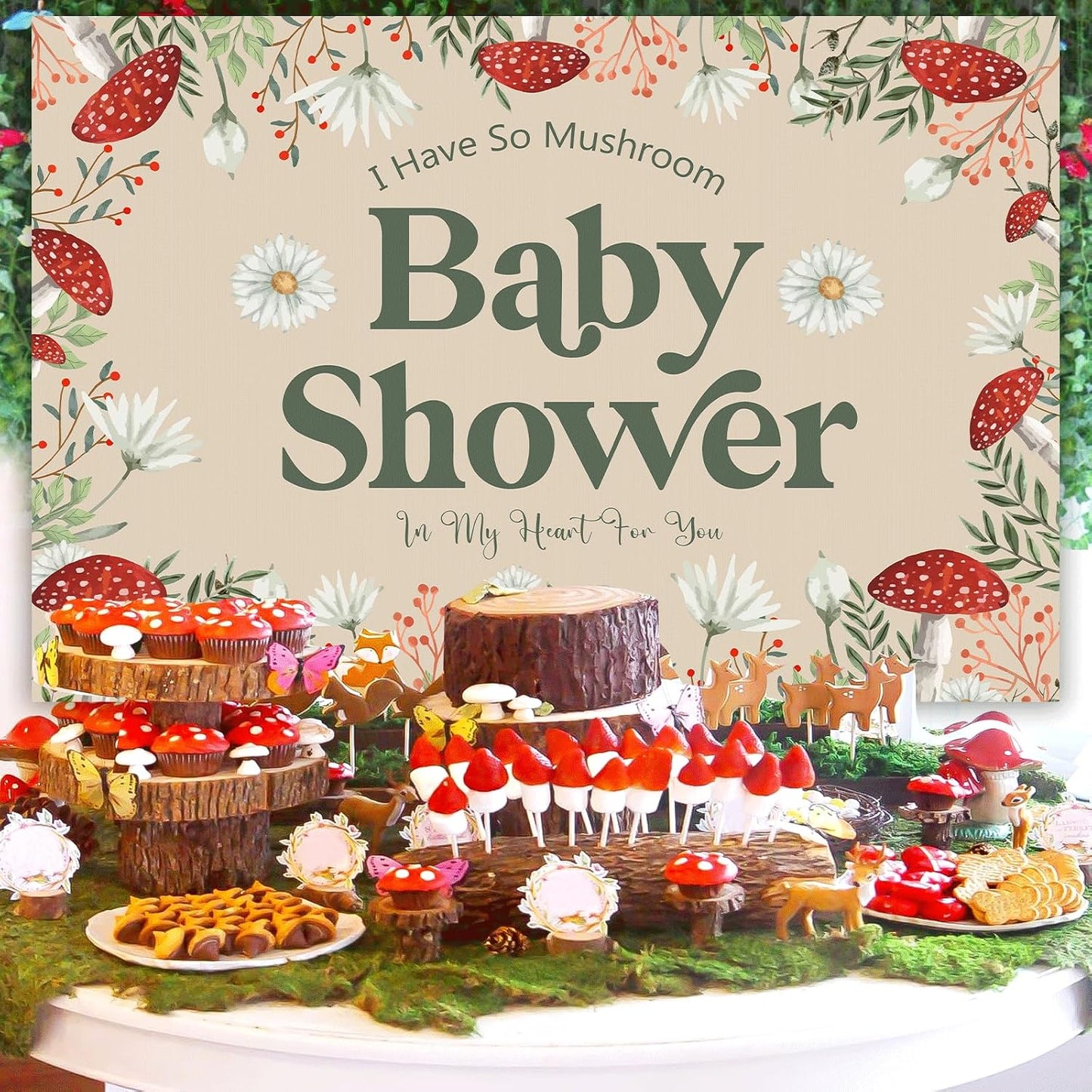 Sursurprise 5 3ft Mushroom Baby Shower Decorations, Mushroom Baby Shower Backdrop Banner Photo Photography Background *