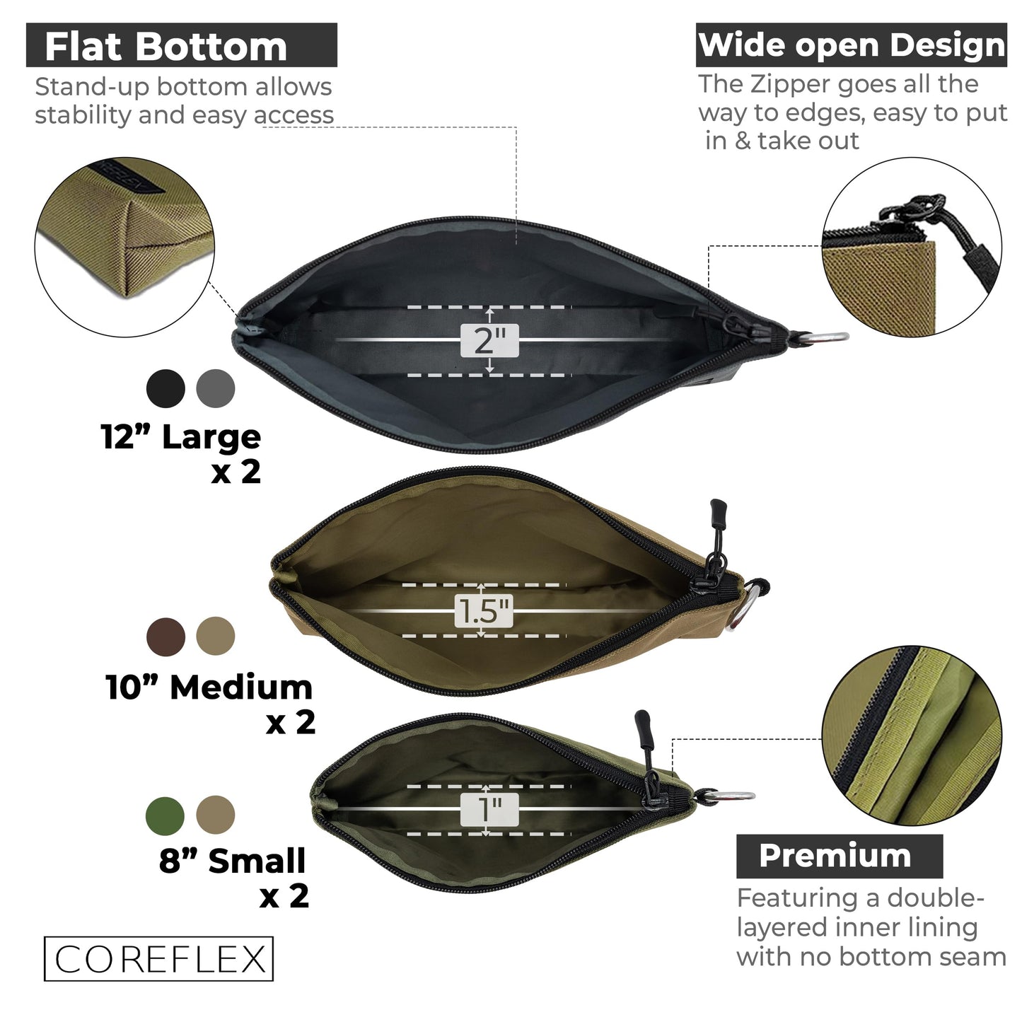 COREFLEX Premium Tool Pouch Zipper Bag, Small Tool Bag, Multipurpose Storage pouch, Heavy duty Flat Bottom Tool bag with YKK Zipper (6 pack Combo mixed size)