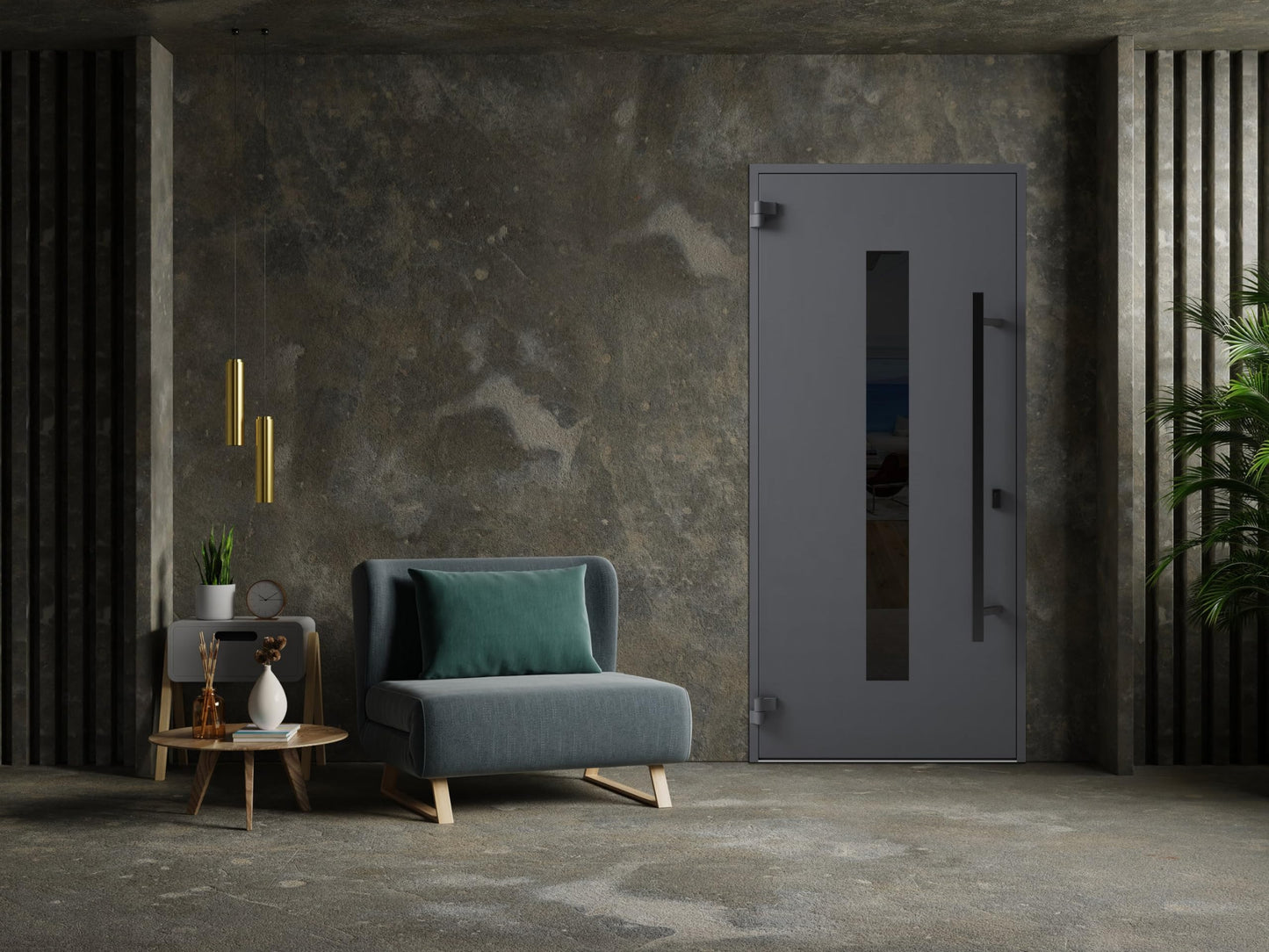 VDOMDOORS Front Exterior Prehung Steel Door/Ronex 0130 Grey/Entry Metal Modern Painted W36 x H80 Right Hand Inswing