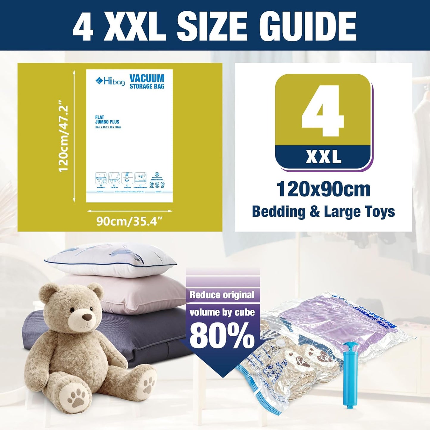 XXL Jumbo Vacuum Storage Bags by [Brand Name] - Extra Large 47''x35'' for Blankets & Comforters | 4 Pack with Hand Pump