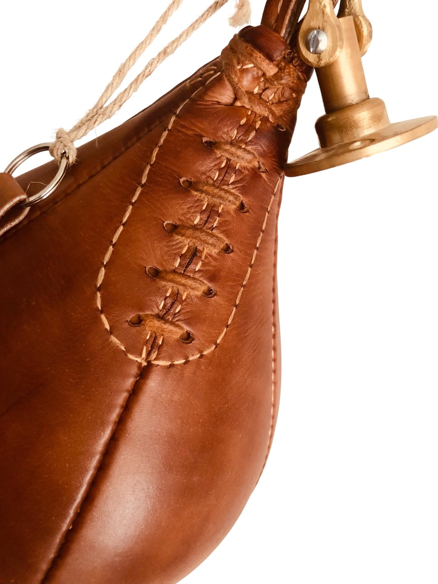 Geoffrey Retro Speed Punch Ball Bag with Brass Fitting Hanging | TAN Leather Vintage Boxing Training | Size 5 | GEOFFREY (Tan)