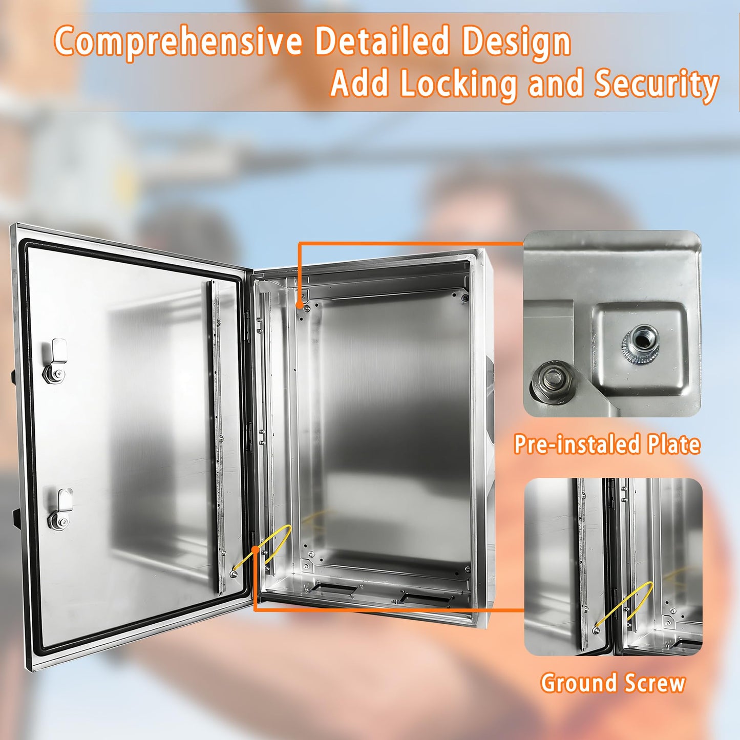 NBCYUNER Stainless Steel Electrical Enclosure 24x24x12 Inch NEMA 4X Enclosure 304 Stainless Steel Box IP66 Waterproof and Dustproof Metal Box