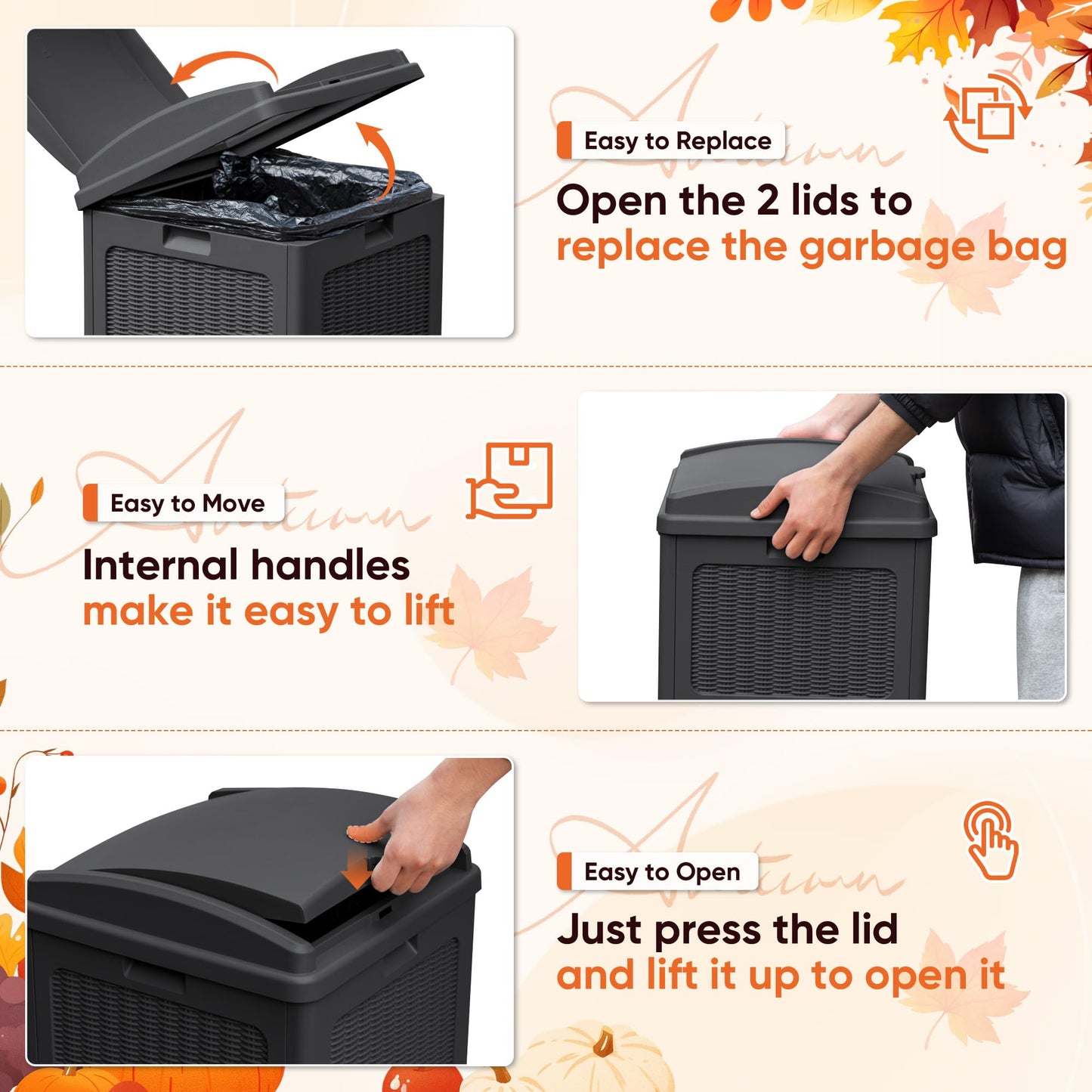 YESHOMY 33 Gallon Resin Outdoor Trash Can with Lid, Hideaway Waterproof Patio Garbage Bin, Black