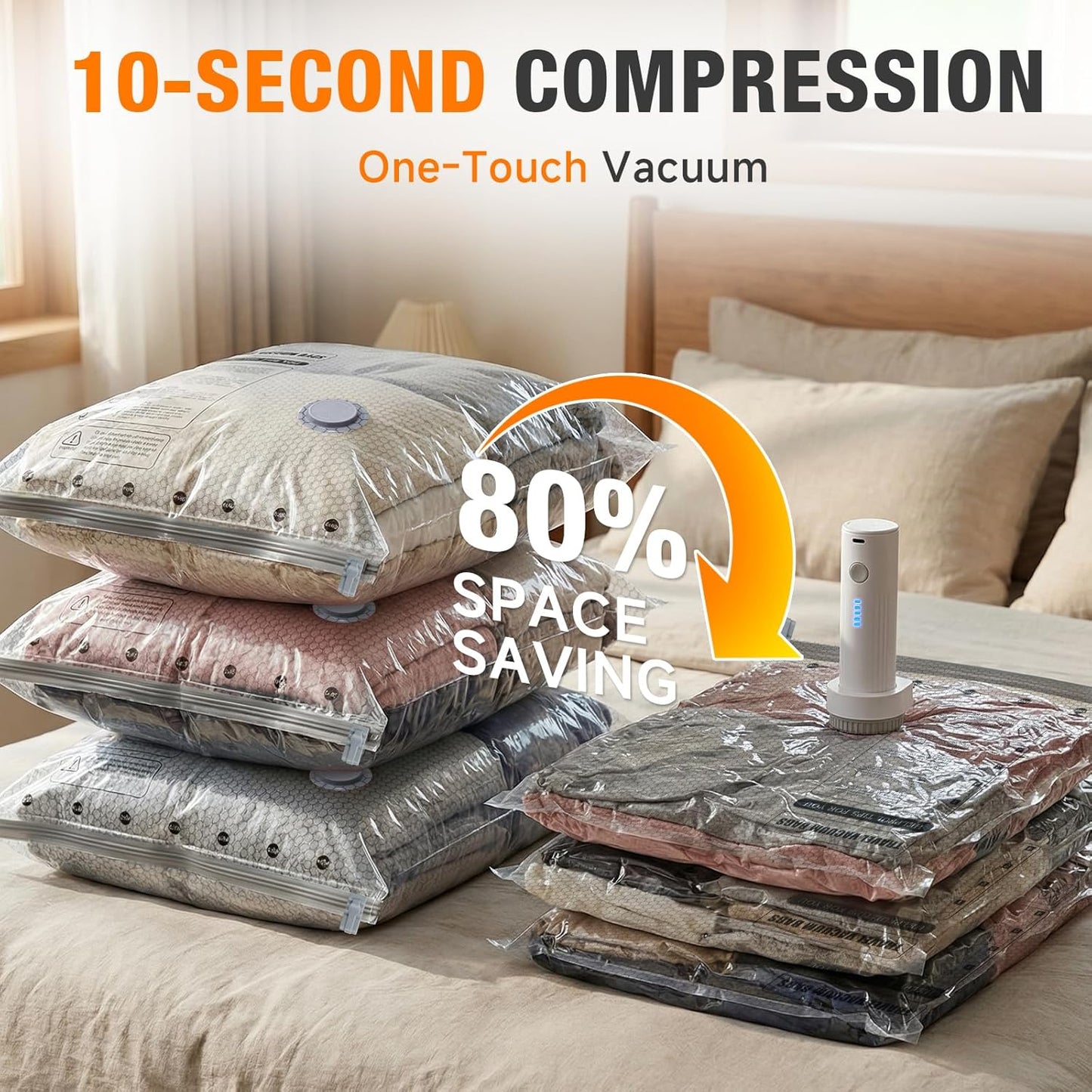 Space Saver Vacuum Storage Bags - Portable Electric Pump Included | 15 Combo for Clothes & Blankets
