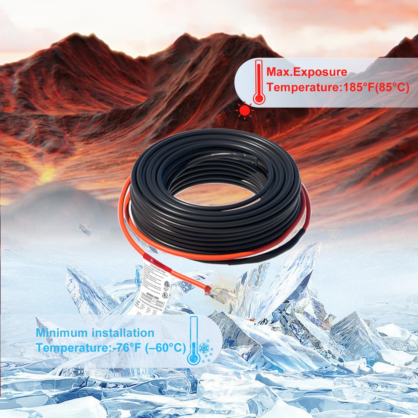 HEATIT 8PLSR Intelligent Commercial and Industrial Grade Self-Regulating Heat Cable, Frost Protection for Water Pipes and Snow Melting on Roofs,120 Ft Cable, 120V, 8 Watts/Ft