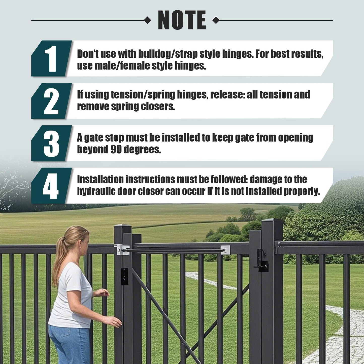 TB600 Outdoor Heavy Duty Gate Closer,High Grade Hydraulic Gate Closer for 150 to 250 Pounds in Weight,48 to 78 Inches in Width Suitable for Home Yard, Fences,Farms,Open Stadiums(Black)