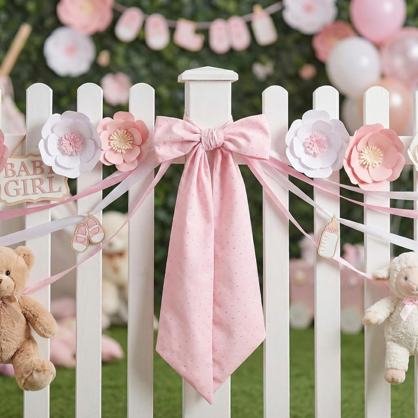 YKW Pink Rhinestone Wreath Sash - 54x5 Inch Sparkle Ribbon for Baby Shower & Wedding Decor