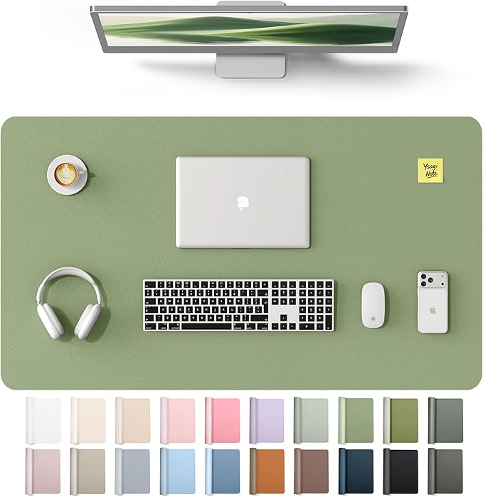 YSAGi Leather Desk Protector, Office Mat, Large Mouse Mat, Non-Slip PU Leather Blotter, Laptop Desk Mat, Waterproof Writing Pad for Office and Home(Bamboo Green, 40" x 24")
