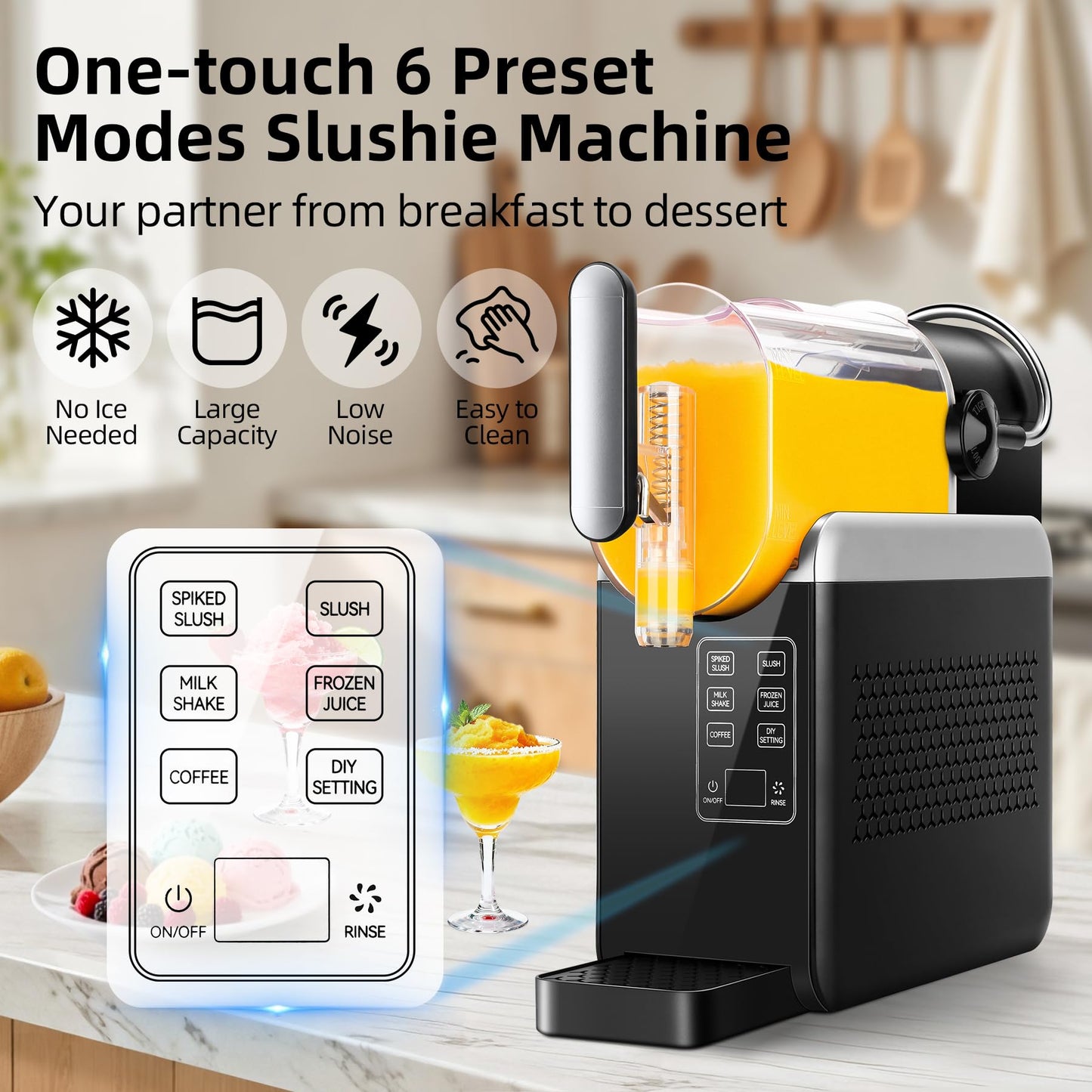 Slushie Machine No Ice Needed, 88oz Large Capacity Slushy Machine for Home, 6 Presets Slushie Maker for Frozen Drink, Slush, Margaritas, Frappés, Slushy Machine with DIY Mode, LED Display & Auto Clean