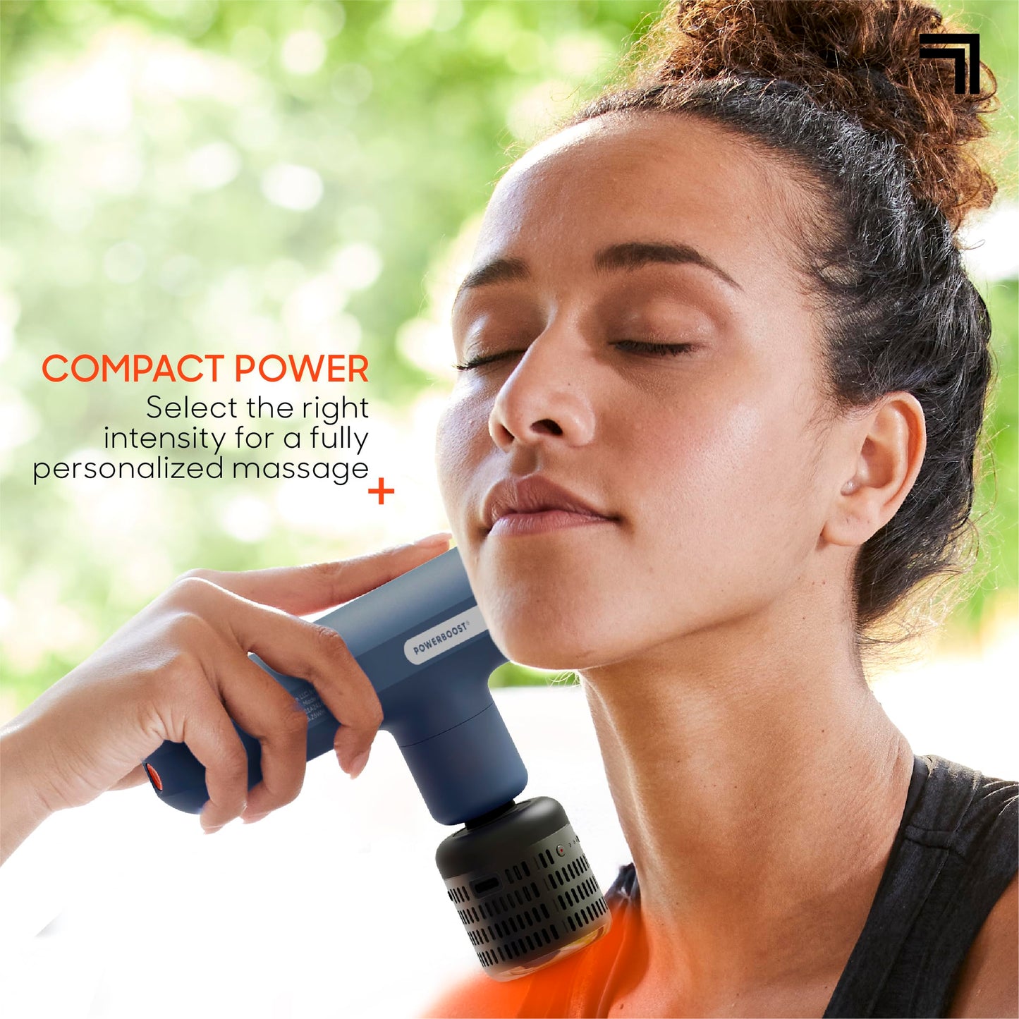 Sharper Image Deep Tissue Percussion Massage Gun, Powerboost Move Evo Hot & Cold Rechargeable Handheld Massager, 4 Adjustable Speeds, 5 Attachment Heads & Carrying Case, for Muscle Pain Relief, Blue