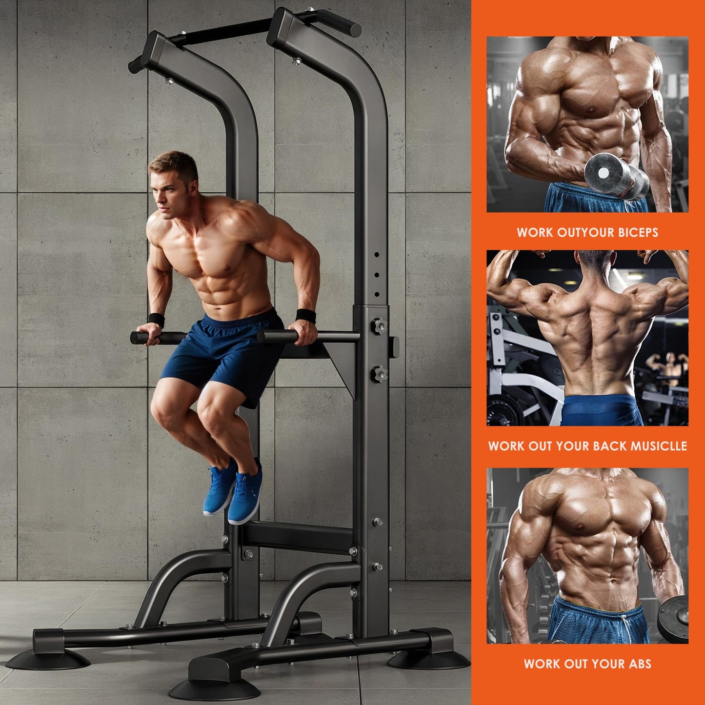 SogesPower Power Tower Dip Station Pull Up Bar for Home Gym Adjustable Height Strength Training Workout Equipment