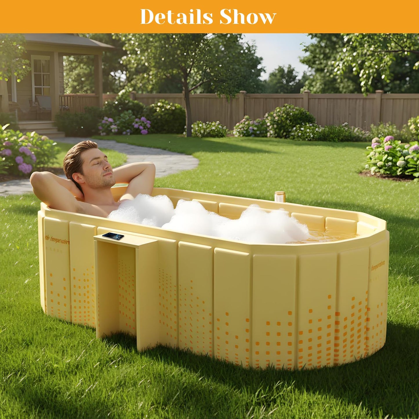 jessie 47 Inches Portable Bathtub, Foldable Ice Bath Tub for Adult, Bathroom Hot SPA Soaking Cold Plunge Tub Freestanding Bathtub Indoor Outdoor Yard (Gold)